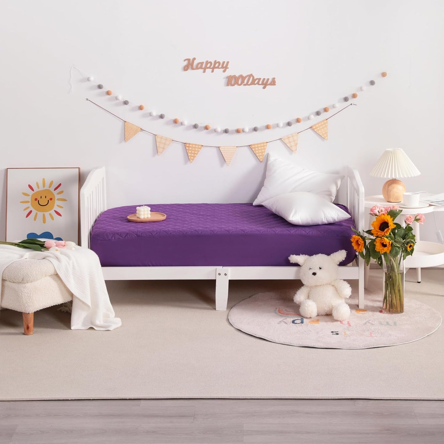 NTBAY 2 Pack Waterproof Mini Crib Mattress Protector, Quilted 24"x38" Fitted Mattress Cover - Machine Washable - Soft and Breathable Baby Mattress Pad Sheet for Mini Crib and Baby Playards, Purple