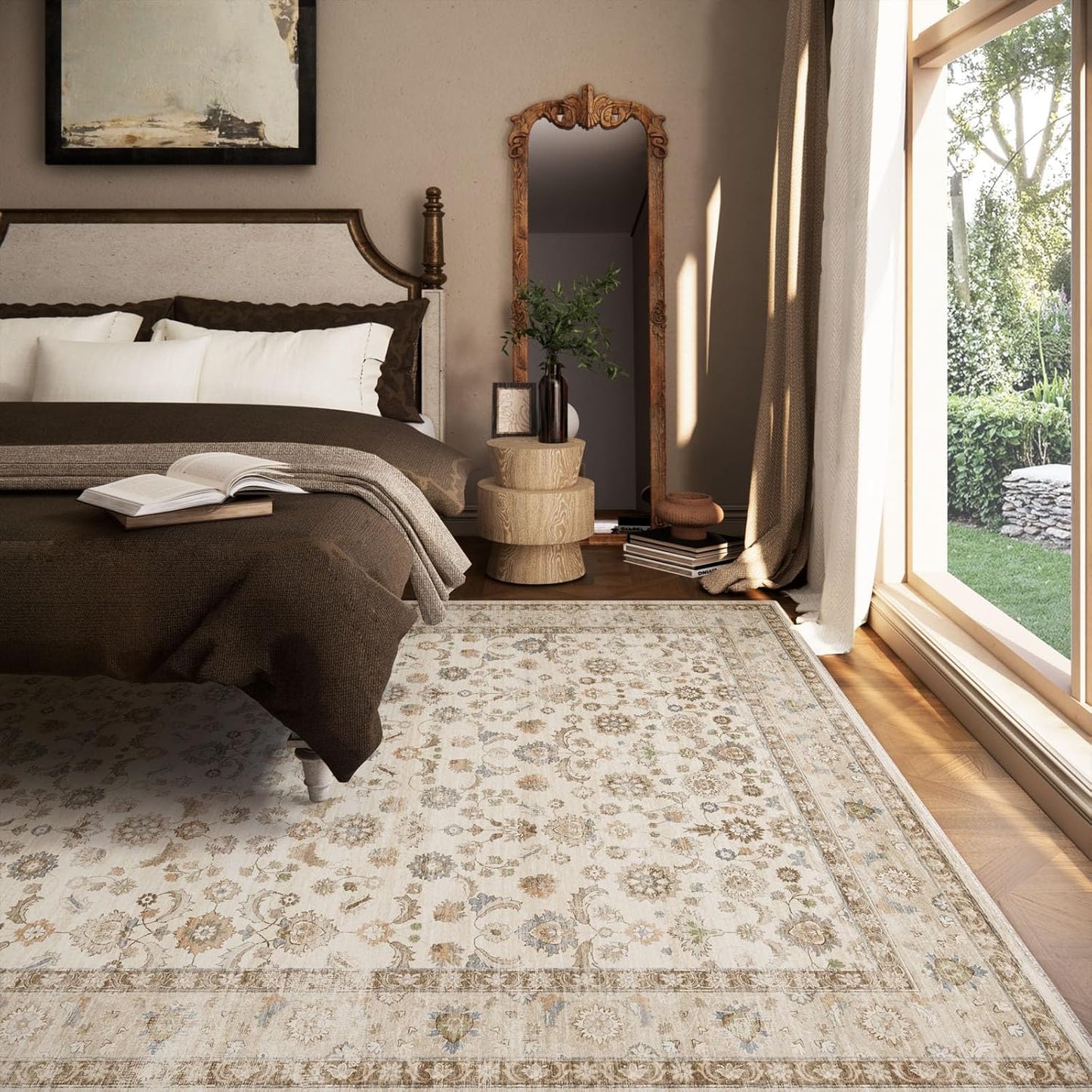 Washable Area Rugs for Living Room: 5x7 Bedroom Rug Boho Vintage Area Rug Stain Resistant Non Slip Low Pile Lightweight Soft Carpets for Dining Room Kitchen Nursery Kids Room Playroom Home Office