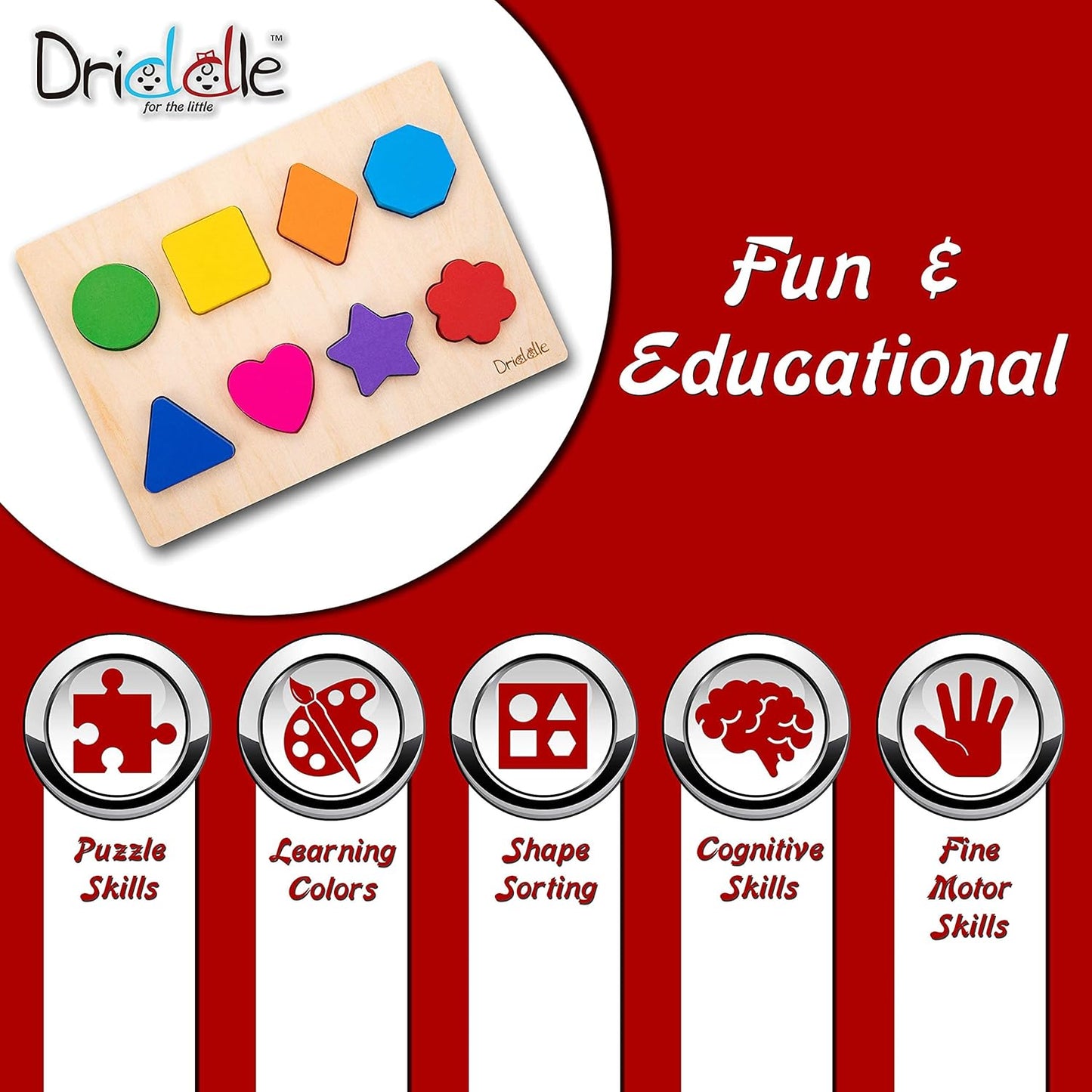 Magnetic Wooden Educational Shape Puzzle - Learn Colors & Shape Recognition Toy – Toddler Preschool Game – Kids Montessori Education