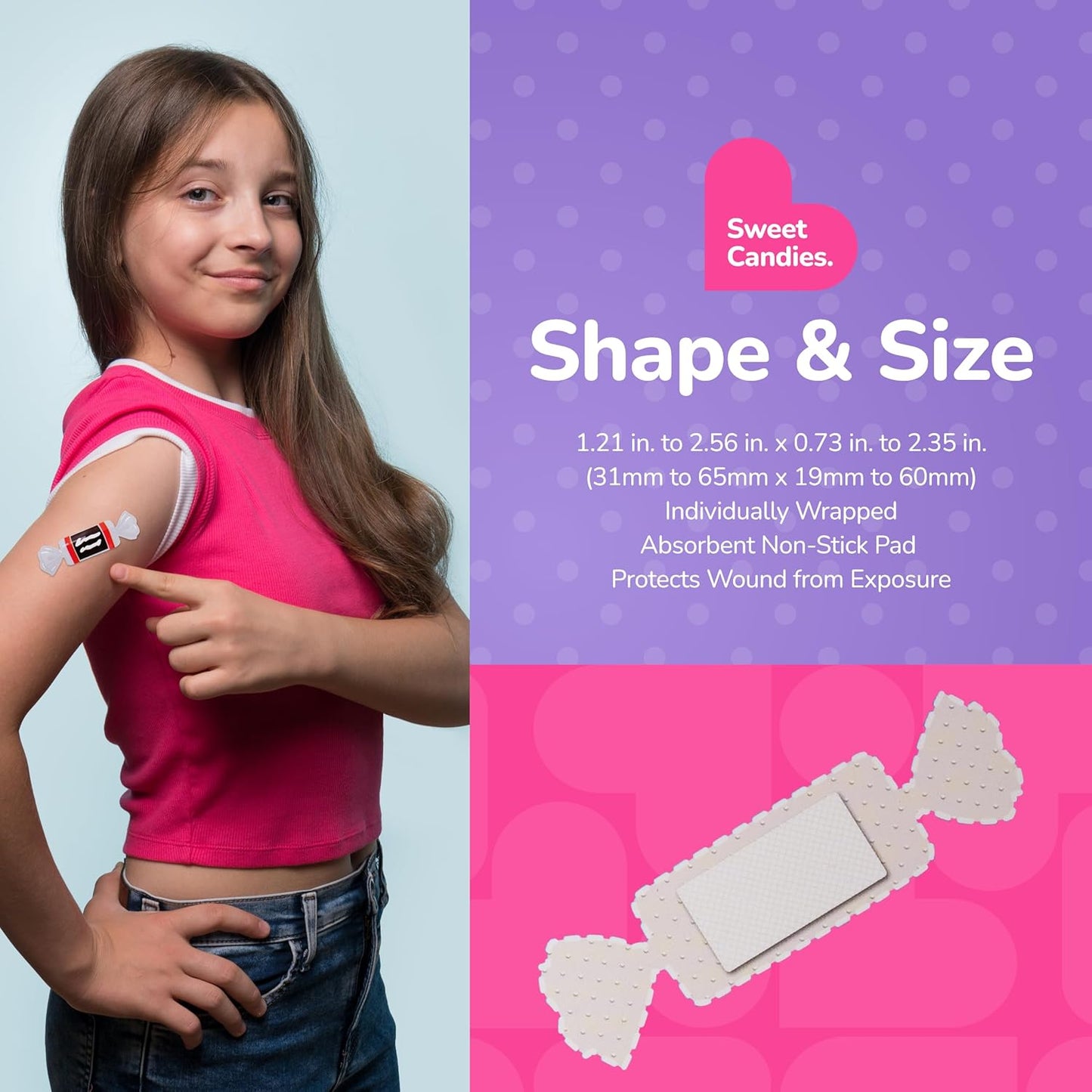 BioSwiss Bandages, Sweet Candies Shaped Self Adhesive Bandage, Latex Free Sterile Wound Care, Fun First Aid Kit Supplies for Kids and Adults, 24 Count