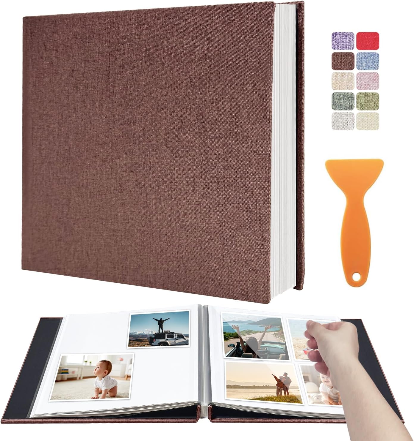 Large Photo Album Self Adhesive Scrapbook Album for 4×6 5×7 8×10 Pictures DIY Magnetic Linen Cover Album 40 Pages for Family Wedding Gifts with Metal Pen and Plastic Board