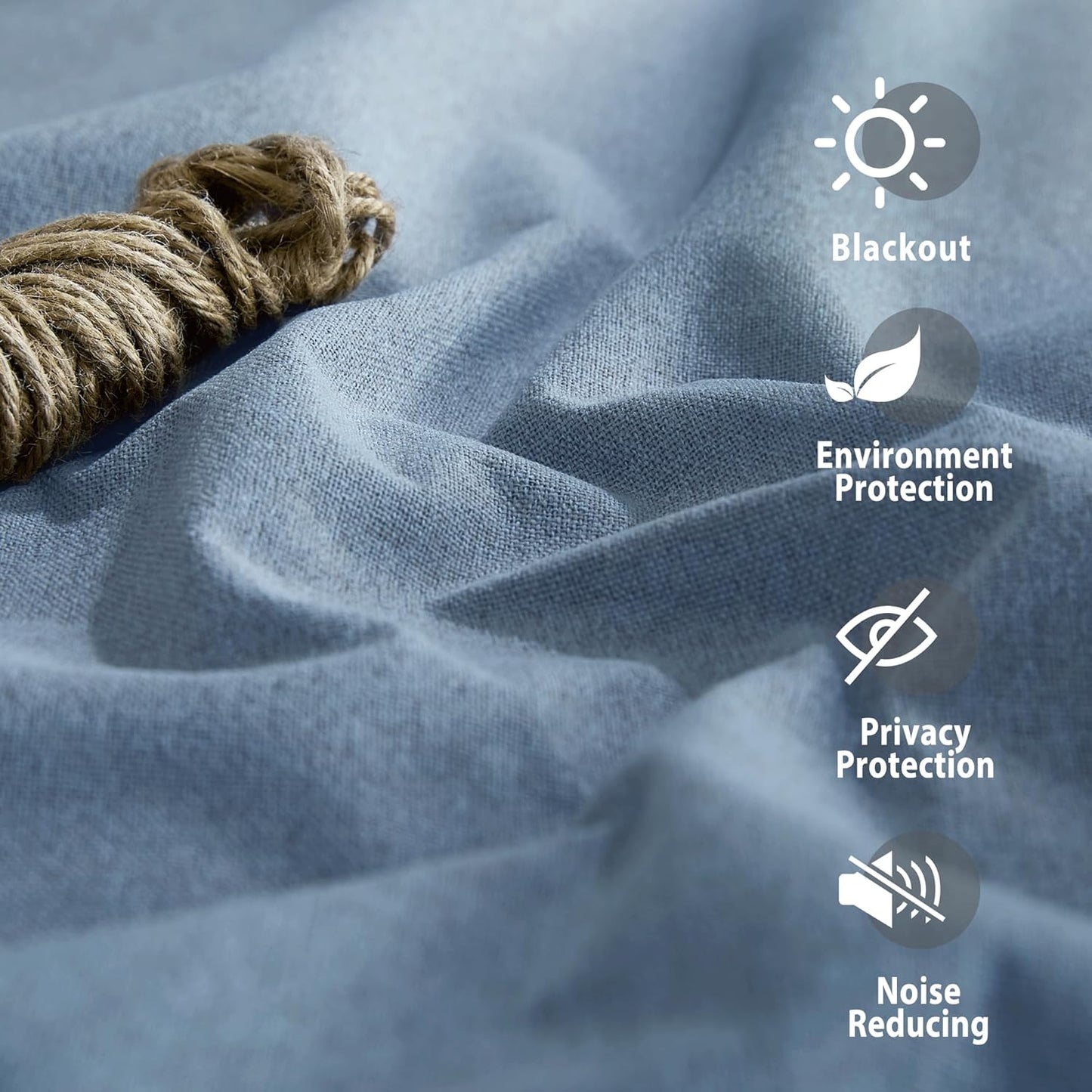 NICETOWN Stone Blue Full Shade Faux Linen Curtain Panels 72" Long, Pair of Energy Smart & Noise Blocking Out Blackout Drapes for Guest Room Window, Thermal Insulated Lined Window Dressing (52 inch)