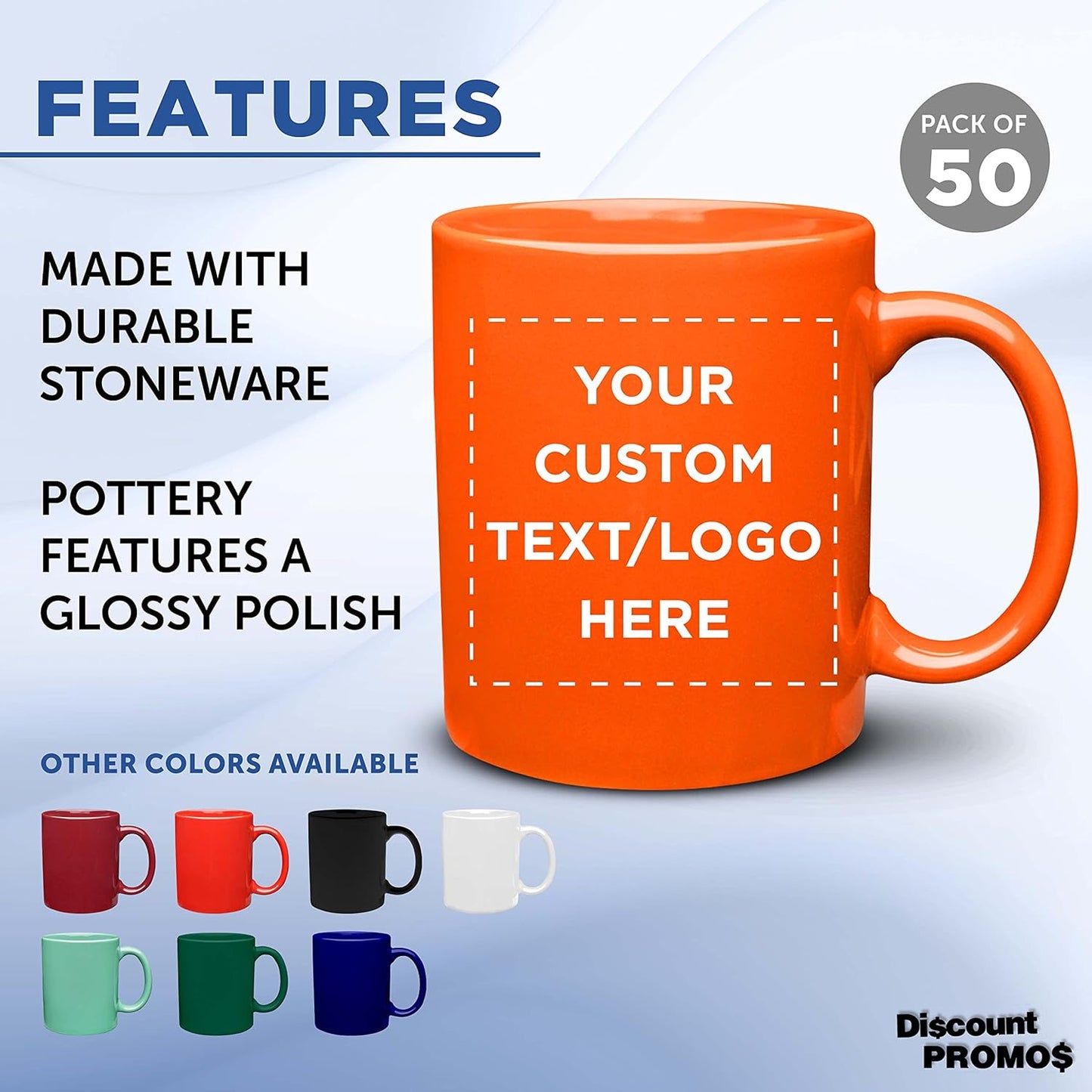 Custom Ceramic Coffee Mugs 11 oz. Set of 50, Personalized Bulk Pack - Coffee cup set, Iced coffee cup, Gaming mug - Orange