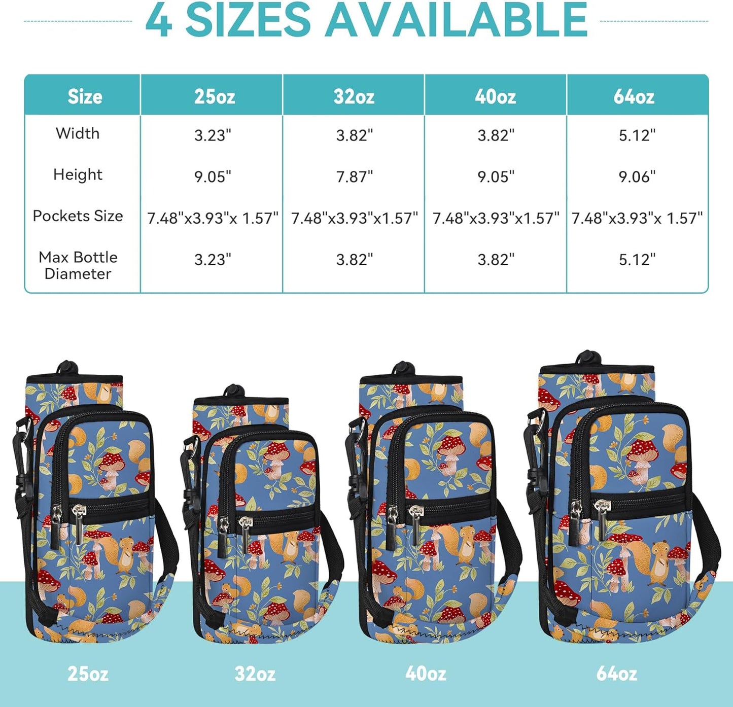 25/32/40/64oz Water Bottle Bag Holder Carrier-Insulated Crossbody Sling Case Sleeve with Strap & Pockets for Men Women Gym Cycling Travel Walking Hiking Camping