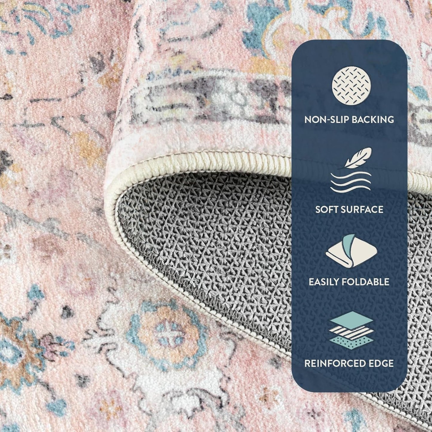 Lahome Pink Boho Area Rug for Nursery, 5x7 Washable Pink Rugs for Bedroom Girls Kids Room Living Room, Floral Pastel Carpet Non Slip for Classroom Playroom Dorm