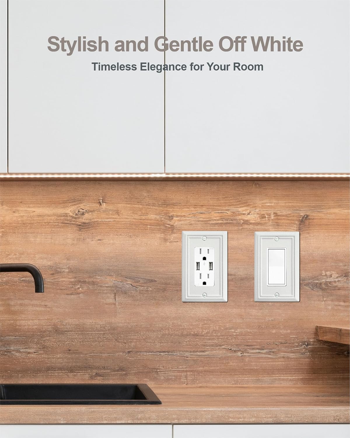 4-Pack Decorator Wall Plates for Receptacle, GFCI Outlet, Dimmer Switch, Metal Electrical Outlet Cover Plates, Off White Finish, 3.15''*4.88'', Midsize