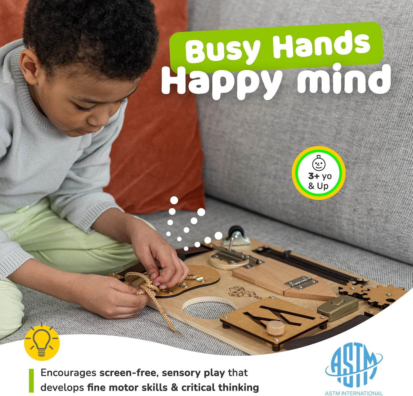 Montessori Busy Board for Toddlers, Premium Wooden Toddler Busy Board for 1 2 3 Year Old with 10 Educational Activities for Fine Motor Skills, Sensory Activity Toy for Travel, Gift for Boys & Girls