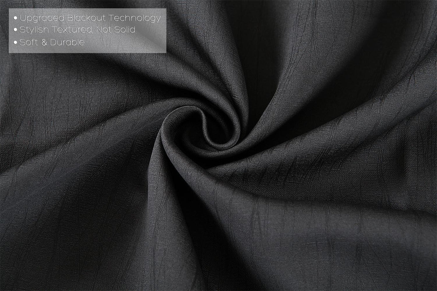 MIUCO Room Darkening Texture Linen Look Blackout Grommet Curtains for Office Set of 2 52x84 Inch Long Black