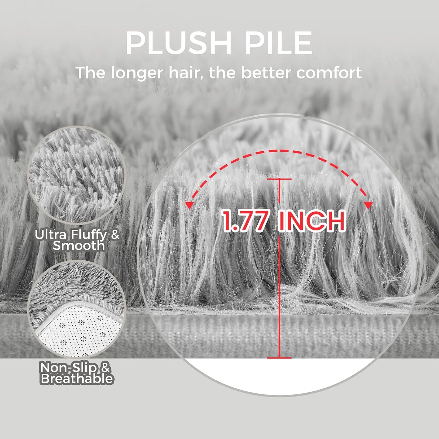 Ultra Soft Rug for Living Room, 4X6 Fluffy Shag Area Rug for Bedroom, Modern Shaggy Carpets Fuzzy Rug for Teens Dorm Nursery Home Decor Aesthetic, Upgrade Anti-Skid Durable, Light Grey