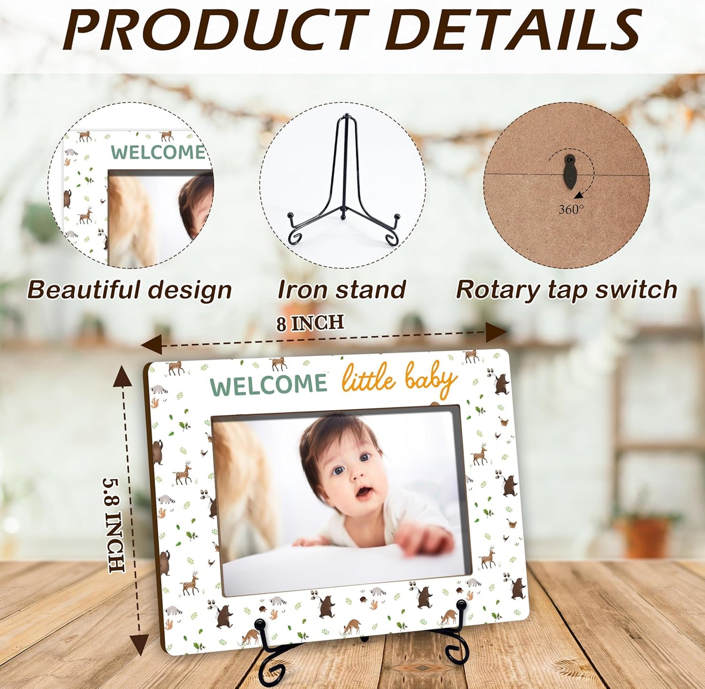 Baby Photo Frame, Woodland Animal Theme Picture Frames, Welcome Little Baby Photo Frame, Nursery Decorations, Gender Reveal Gifts, New Father Mom To Be Gifts, Wooden Picture Frames -A23