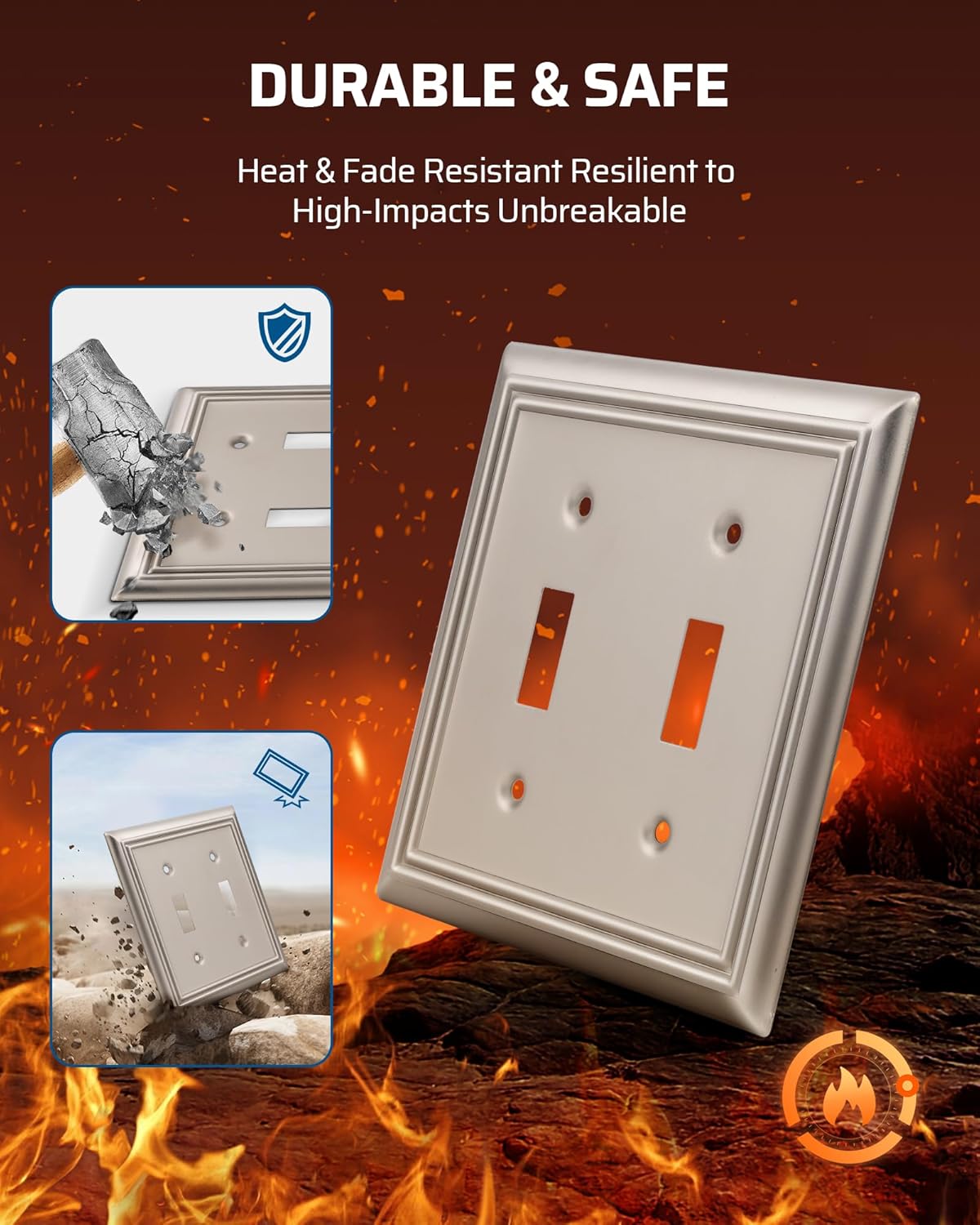 DEWENWILS Double Toggle Wallplates, Brushed Nickel Light Switch Covers, Heavy Duty Matel Material, Pack of 2