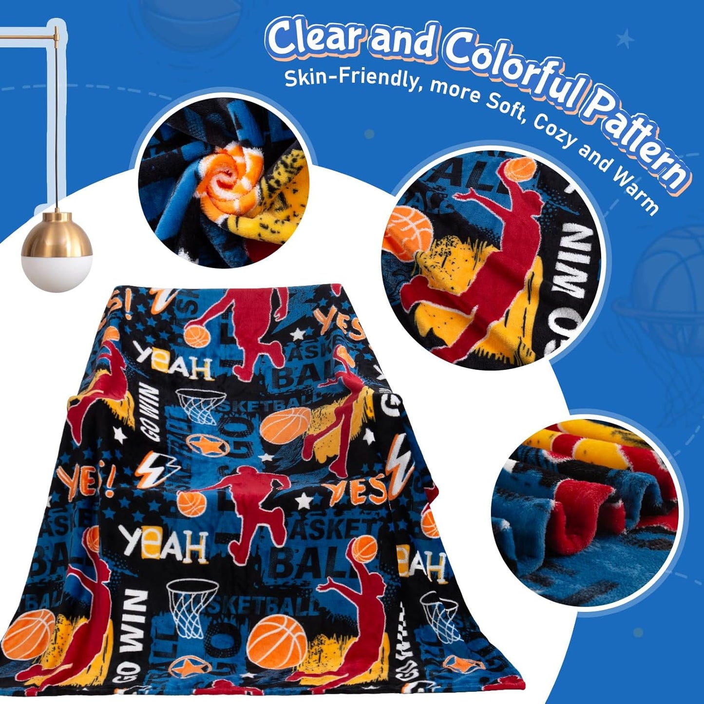 Glow in The Dark Basketball Blankets, Sport Throw Blanket Gifts Toys for Kids Boys, Soft Glowing Bed Blanket Room Decor Present for Girls Teenagers 2 3 4 5 6 7 8 9 10 Years Old, 60"x50"