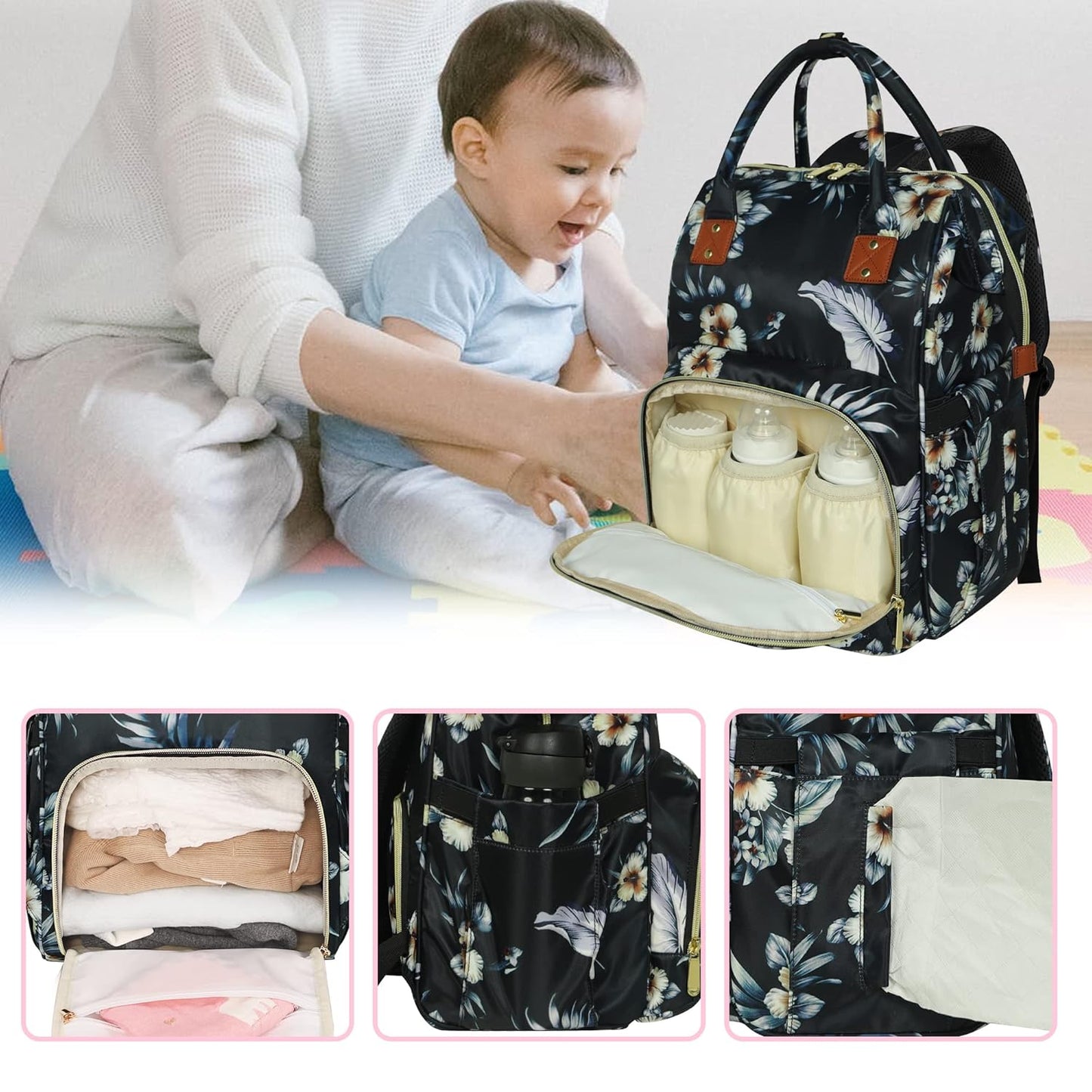 Femuar Diaper Bag Backpack Multifunction Maternity Diaper Bag for Baby Girls & Boys Large Capacity Travel Nappy Bags