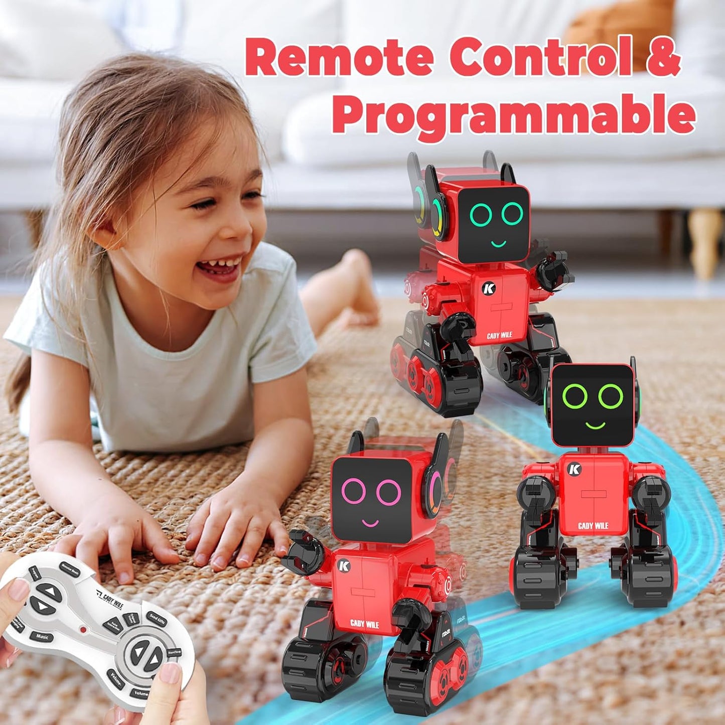 okk Robot Toys for Kids, Programmable Remote Control Robot, Interactive Toys with Coin Bank, LED and Tray, Walking Talking Singing Dancing Gift for Boys Girl（Red）