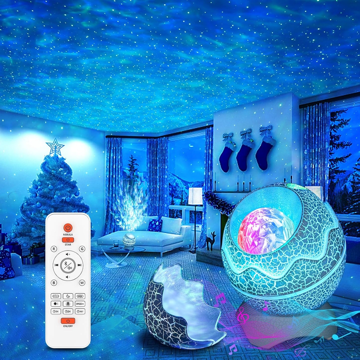 Rossetta Star Projector, Galaxy Projector LED Lights for Bedroom, Remote Control & White Noise Bluetooth Speaker, Night Light for Kids Room, Adults Home Theater, Christmas, Party, Bedroom Decor