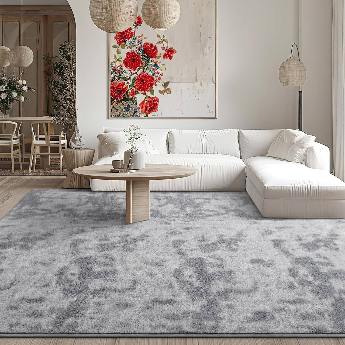 Kimicole 5x8 Washable Area Rugs for Bedroom Living Room, Low Pile Ulta-Thin Solid Color Rug, Non-Slip Soft Fluffy Carpet for Nursery Kids Room Dorm Room Home Decor (Light Grey)