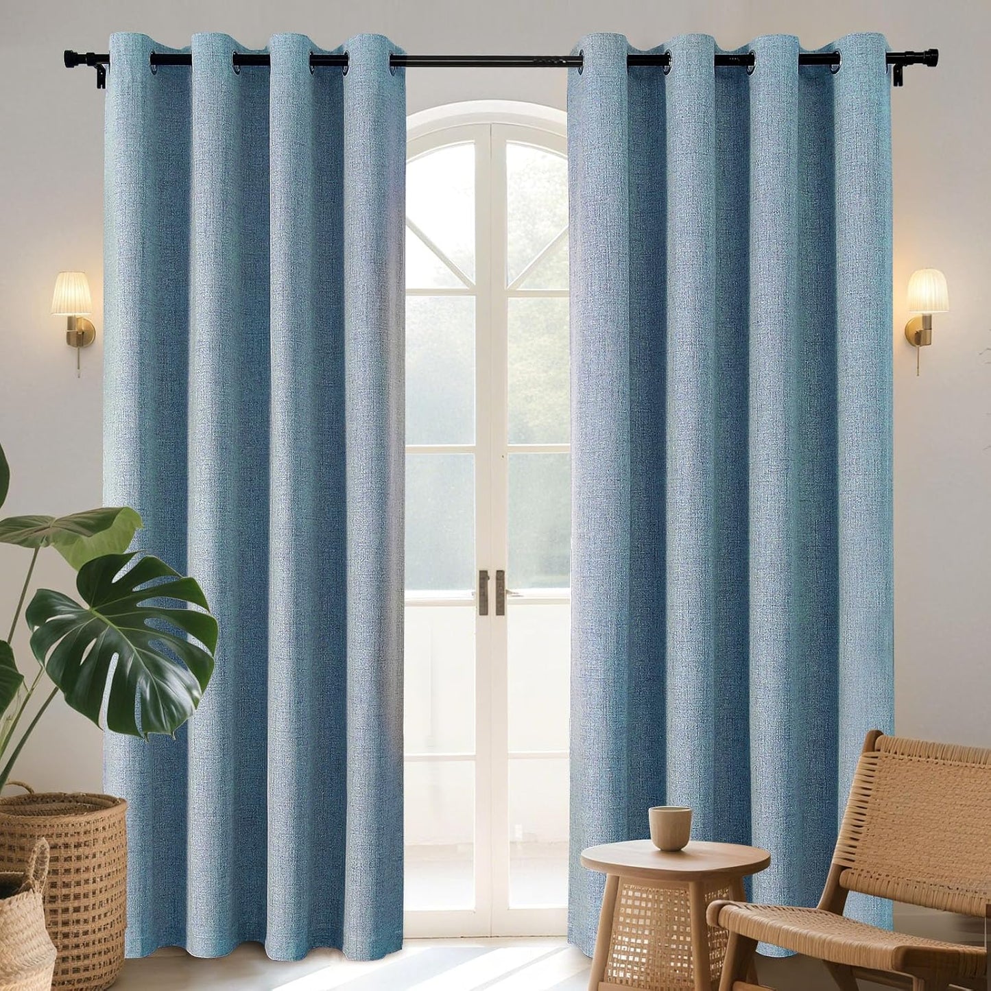 Joydeco Light Blue Blackout Curtains 120 Inches Long, Extra Long Blackout Curtains for Living Room Bedroom, Linen Textured Room Darkening Drapes for Windows with Grommets(52x120, Sky Blue)