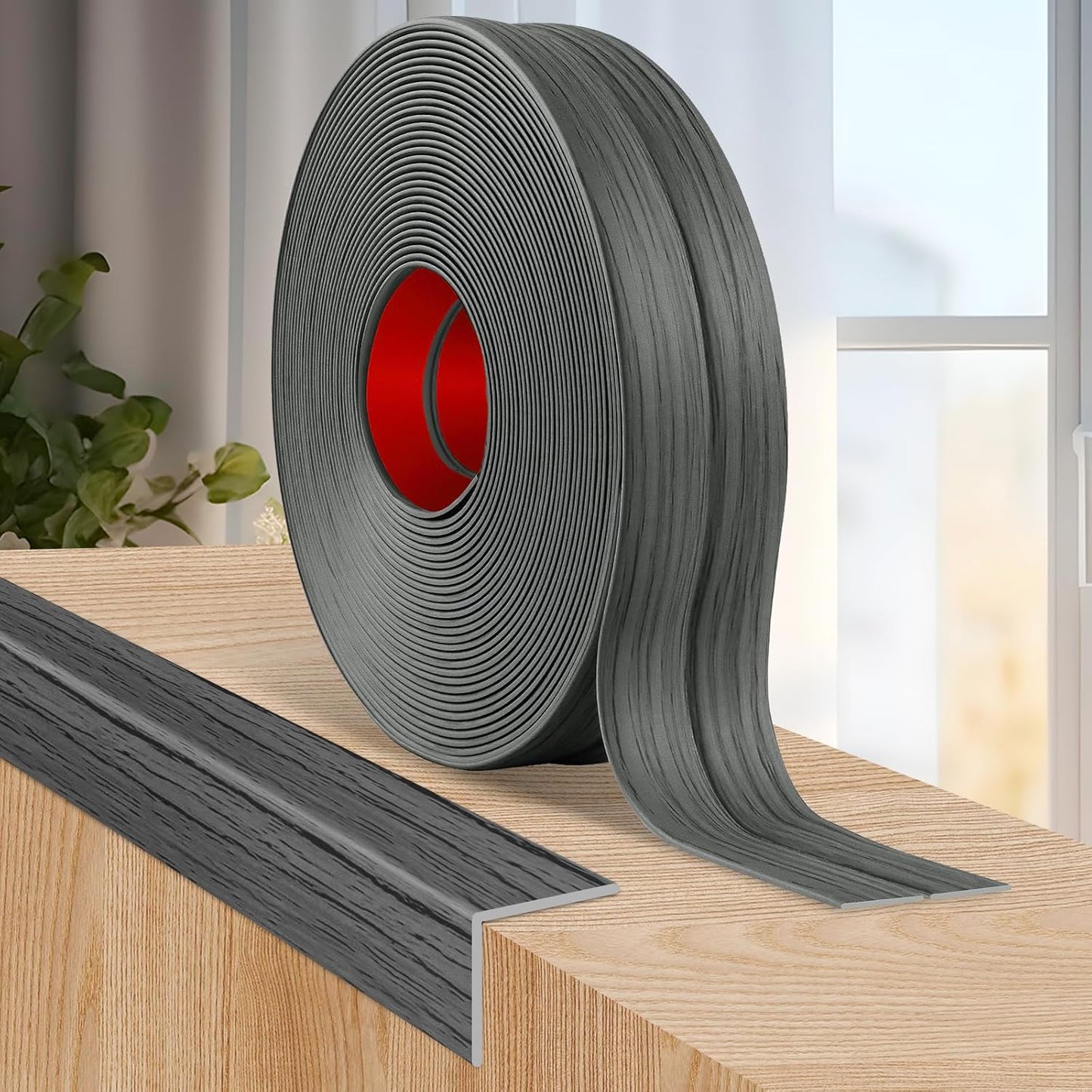 Flexible Wall Corner Protector Moulding Trim Peel and Stick Wall Corner Guards Edge Protector Self Adhesive Molding Trim Strip for Edge Ceiling (Deep Gray Wood Grain, 1.6 in x 40 Ft)