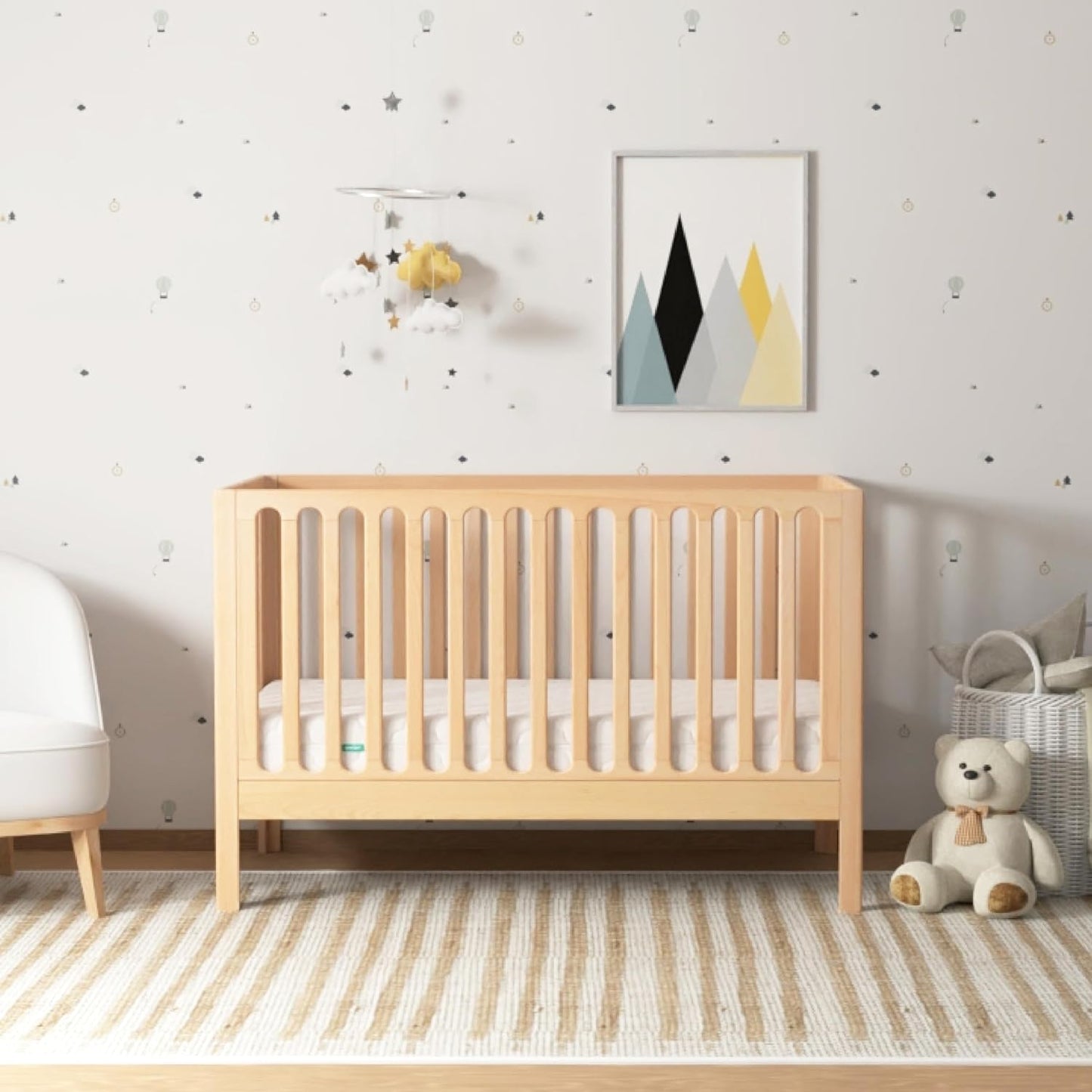 Newton Baby Galileo Standard Crib, Solid Beech Wood in Natural Color, 3-in-1 Convertible Crib with Toddler Bed Conversion Kit, Ultra-Safe Non-Toxic Finish