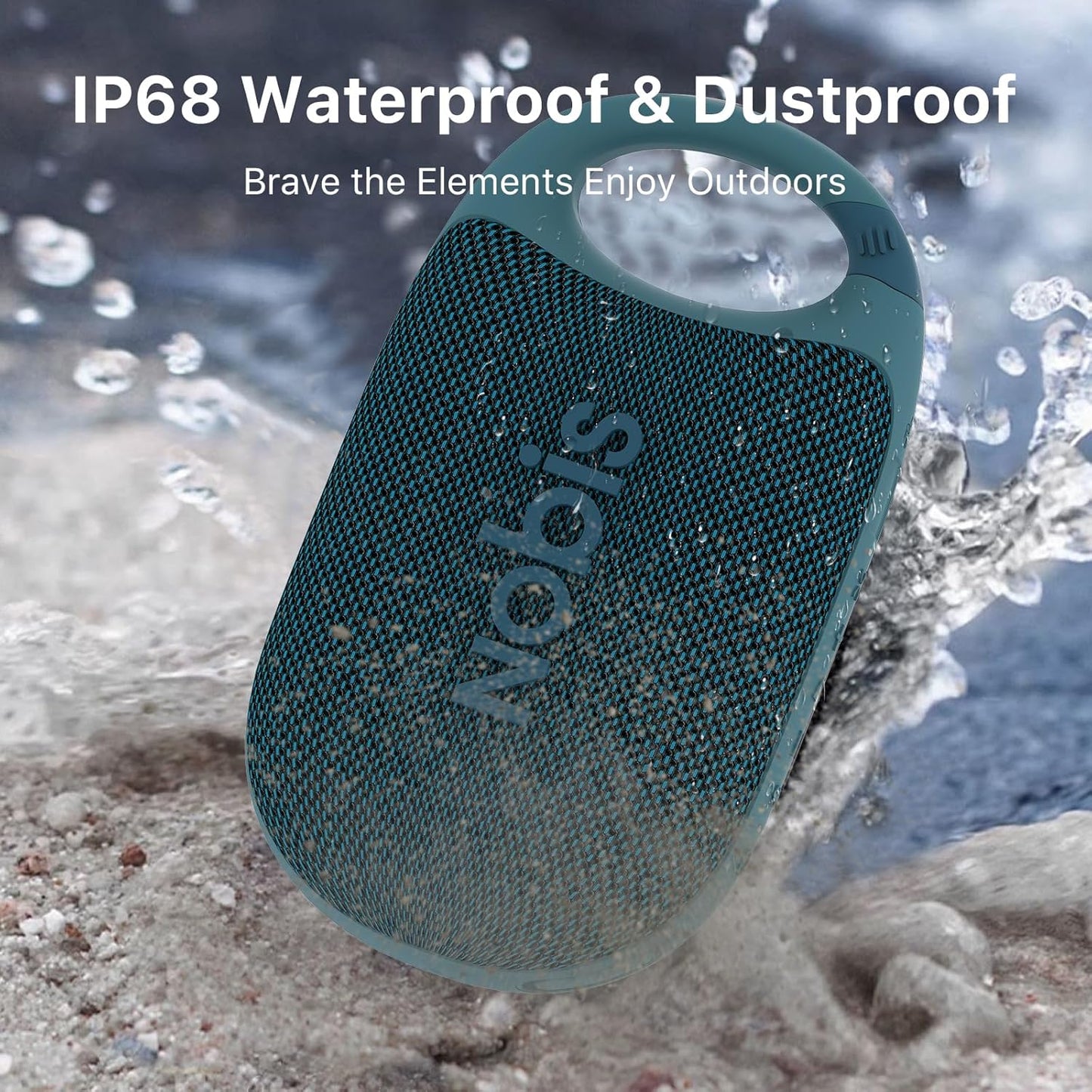 NOBIS Clip N1 Portable Bluetooth Speaker with App, Beat Mode, Up to 24H Playtime, IP68 Waterproof, BT 5.3, HD Sound, Stereo Pairing, Custom EQ, Perfect for Outdoor, Home and Adventure (Blue)