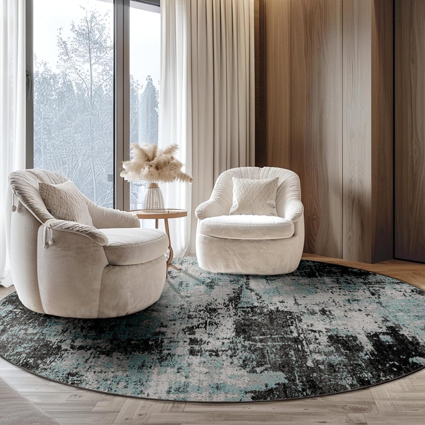 Washable Area Rugs 6ft Non-Slip Modern Abstract Soft for Living Room Entryway Bedroom Nursery, Print Pattern, Blue Black Teal