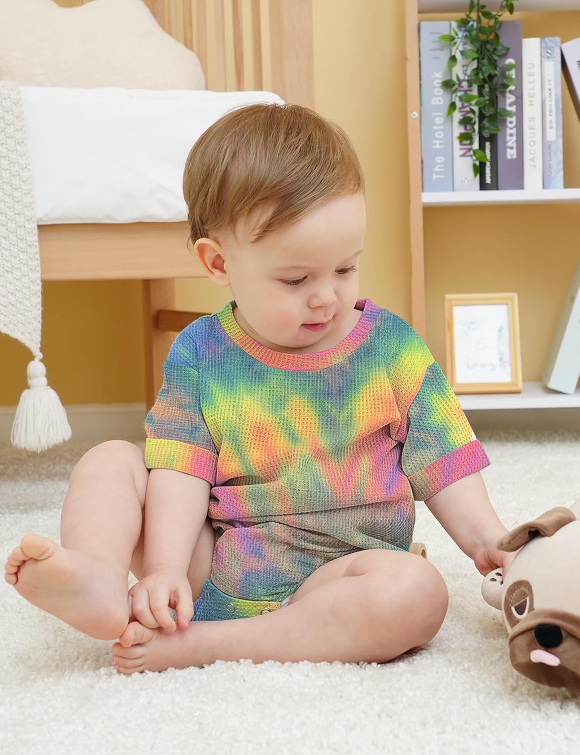 Jimonda Baby Bodysuit Newborn Tie Dye Clothes Infant Waffle One Piece Romper Baby Boys Girls Short Sleeve Jumpsuit Outfits