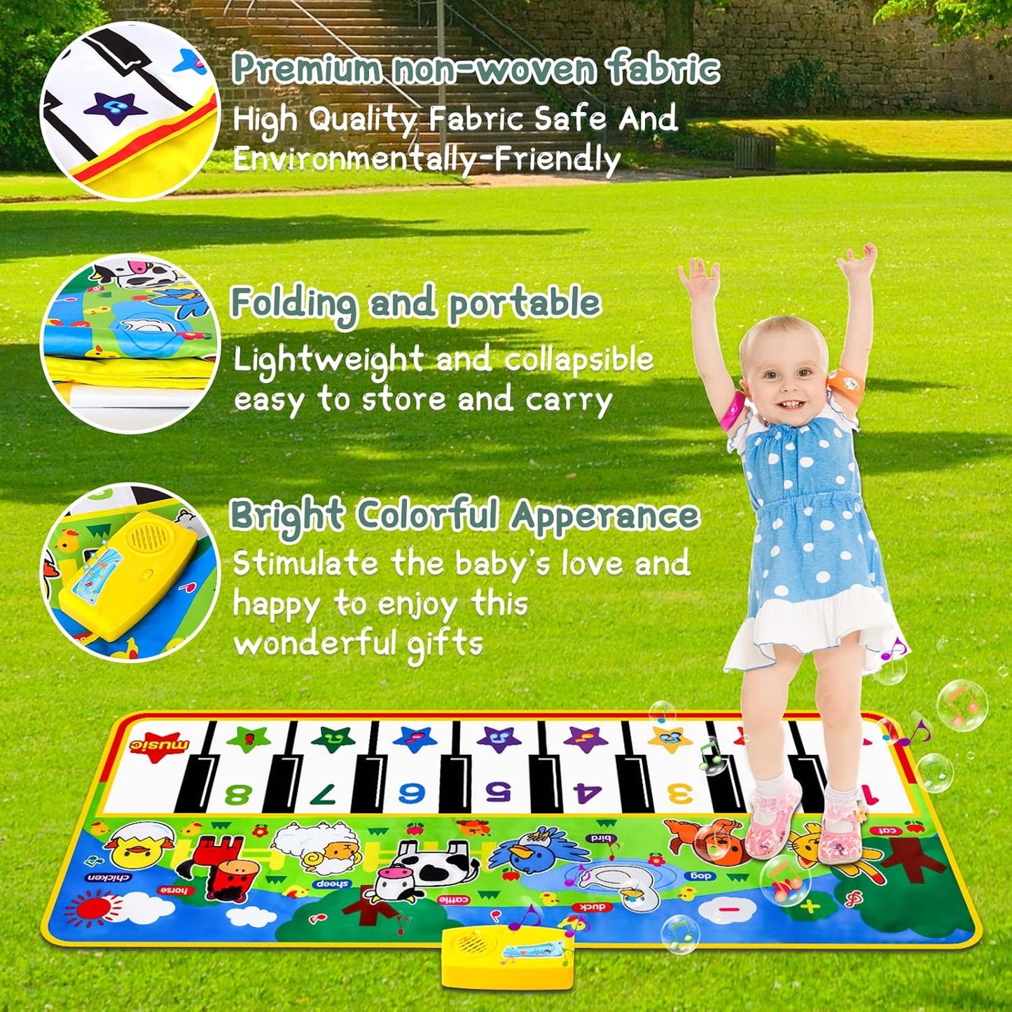 M SANMERSEN Piano Mat, 53'' x 23'' Musical Toys for Toddlers Floor Piano Touch Playmat with 8 Animal Sounds, Music Keyboard Dance Mat Toddler Toys Gifts for Boys and Girls 1 2 3 4 5 Year Old