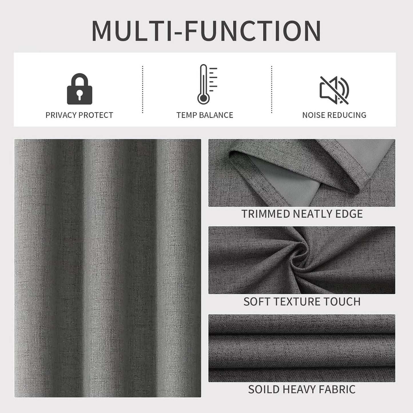 Joydeco Custom Dark Grey Textured Total Blackout Curtain for Bedroom and Living Room. Grommet Textured Thermal Insulated Room Darkening Curtain 1 Panel (Custom Size and Color)