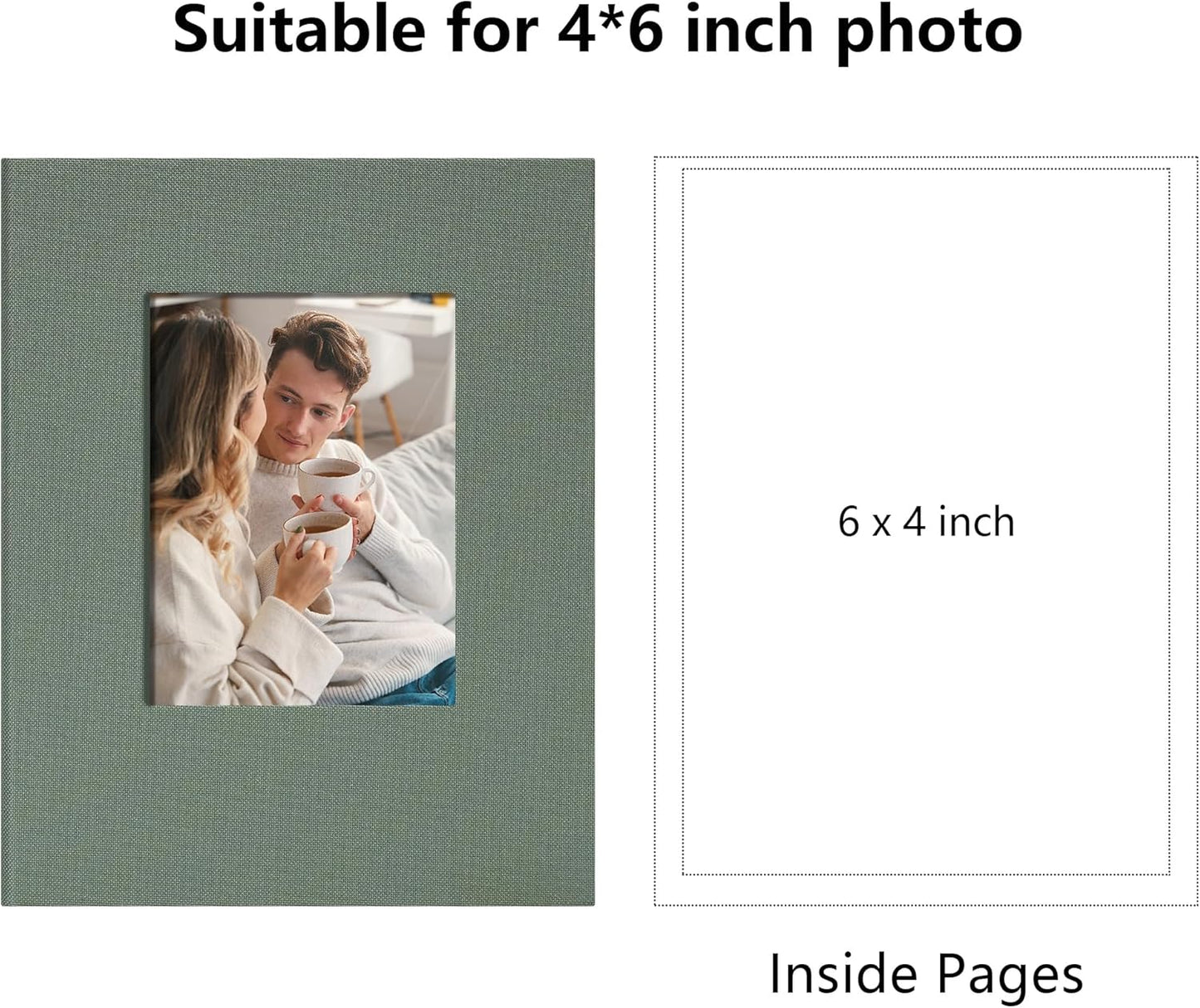 Small 4x6 Photo Album 24 Pockets Linen Cover with Front Window Portable Mini Picture Book for Travel Wedding Memories Organizer Gray Green