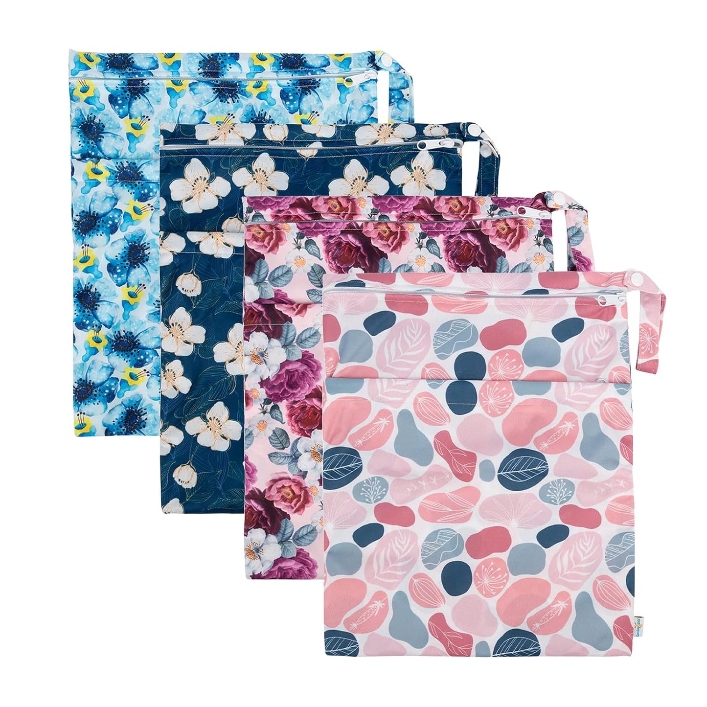 babygoal Wet Dry Bags for Baby Cloth Diapers, Washable Travel Bags, Beach, Pool, Gym Bag for Swimsuits & Wet Clothes with Two Zippered Pockets 4 Pack, 4LN14