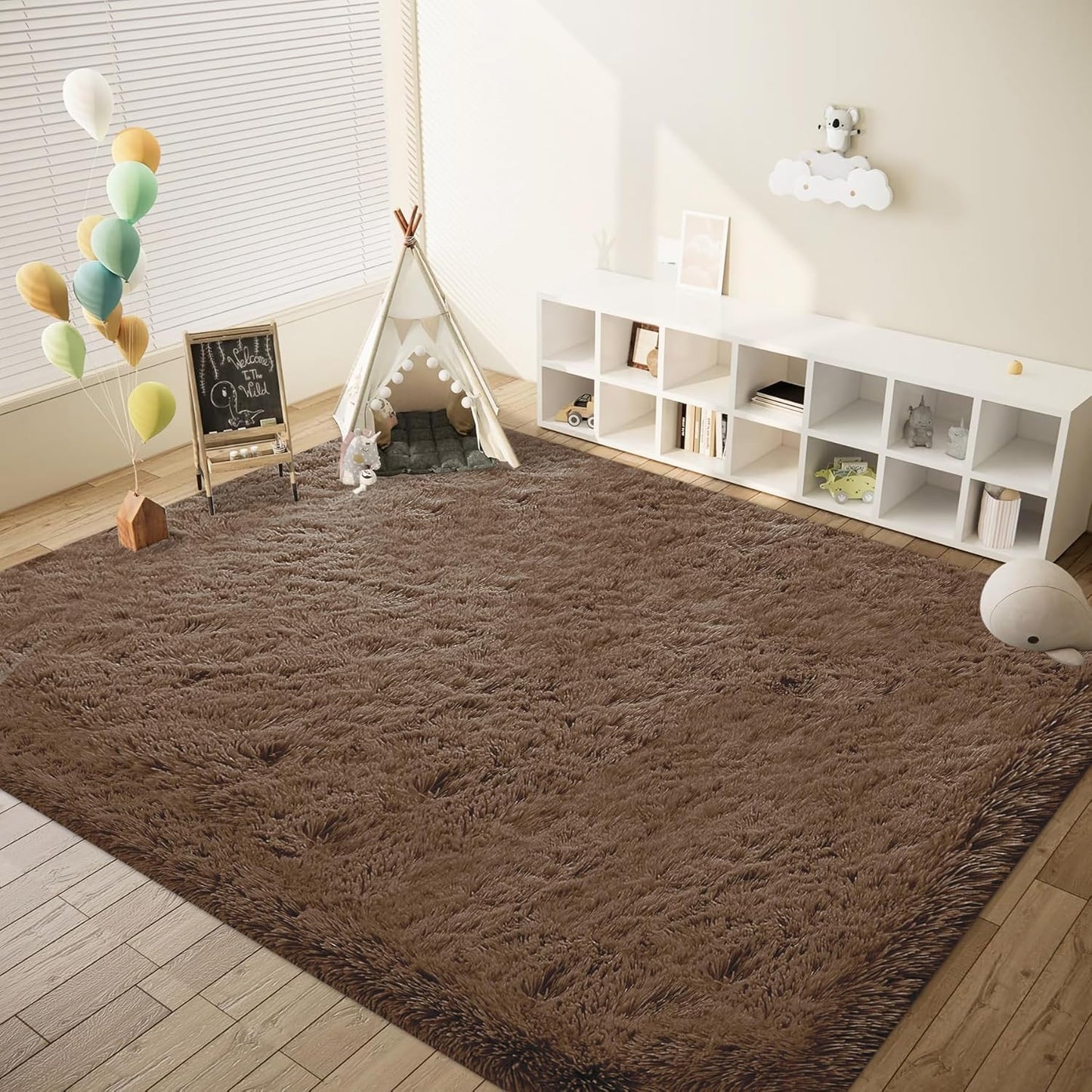 8x10 Area Rug for Living Room: Fluffy Shag Soft Washable Rugs Large Fuzzy Plush Indoor Carpet for Bedroom Nursery Playroom Kids Girls Boys Room (Coffee, 8'x10')