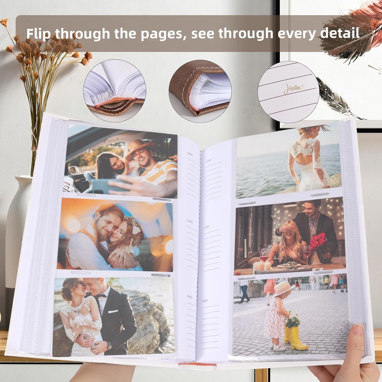 RECUTMS Photo Album with Writing Space 4x6 300 Pockets Photo Book,Leather Cover Picture Album with Memo Areas for Wedding Anniversary Family Baby Couple Valentines Graduation Travel (White)