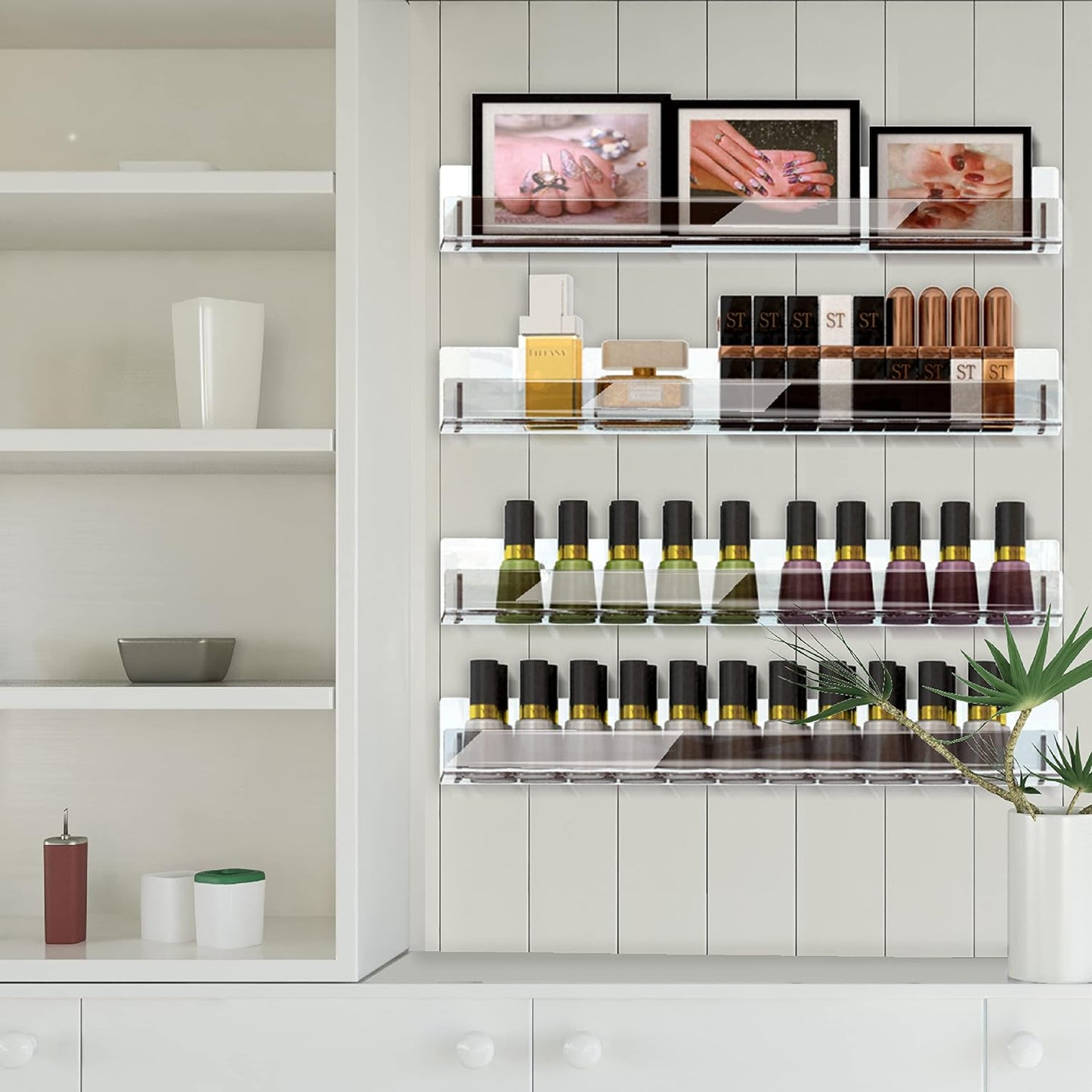 8 Pack 15 Inch Clear Acrylic Shelves, Clear Kids Floating Bookshelf for Kids Room, Modern Nail Polish Rack Sunglasses Essential Oil Picture Ledge Display Toy Storage Wall Shelf