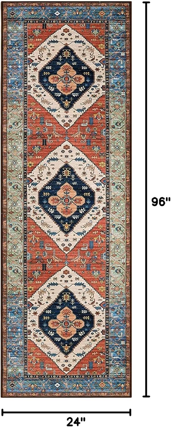 Lahome Boho Kitchen Runner Rug - 2x8 Runners for Hallways Washable Non-Slip Runner Rugs Ultra-Thin Laundry Room Rug Oriental Throw Carpet Runner for Entrance Bathroom Bedroom Living Dinning Room Foyer