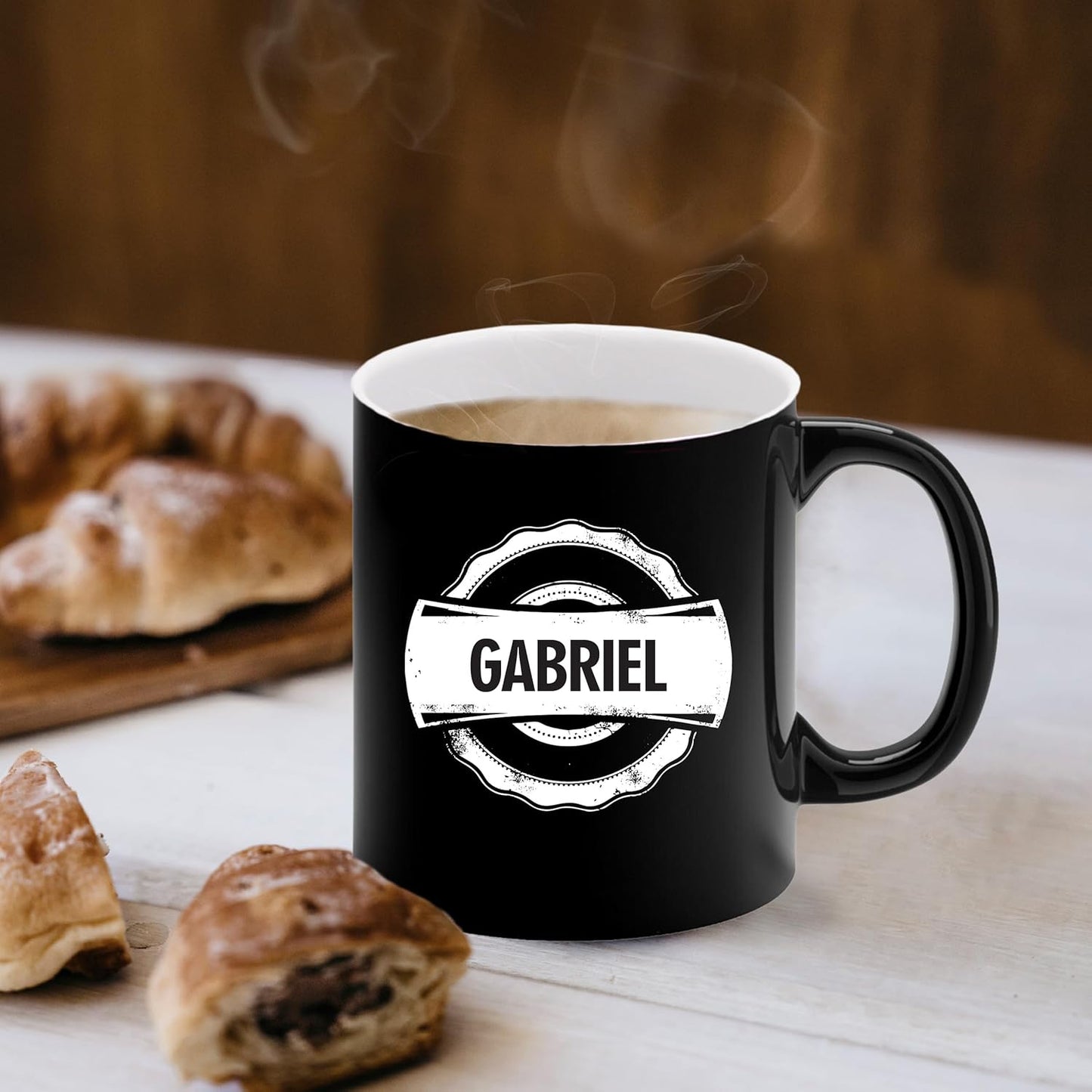 My Personal Memories Custom Monogrammed Coffee Latte Mug and Tea Cup - Personalized and Engraved (Black)