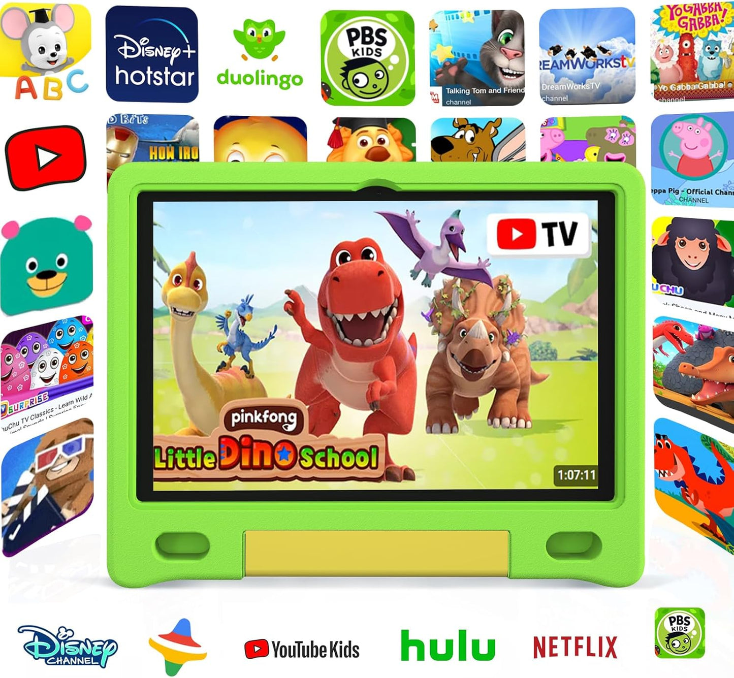 Tablet for Kids 10.1 inch Android 14, 8GB+64GB(TF 1TB) 6000mAh Kids Tablet WiFi6 Parental Control,Face Unlock, 1280 * 800 HD Screen - Green