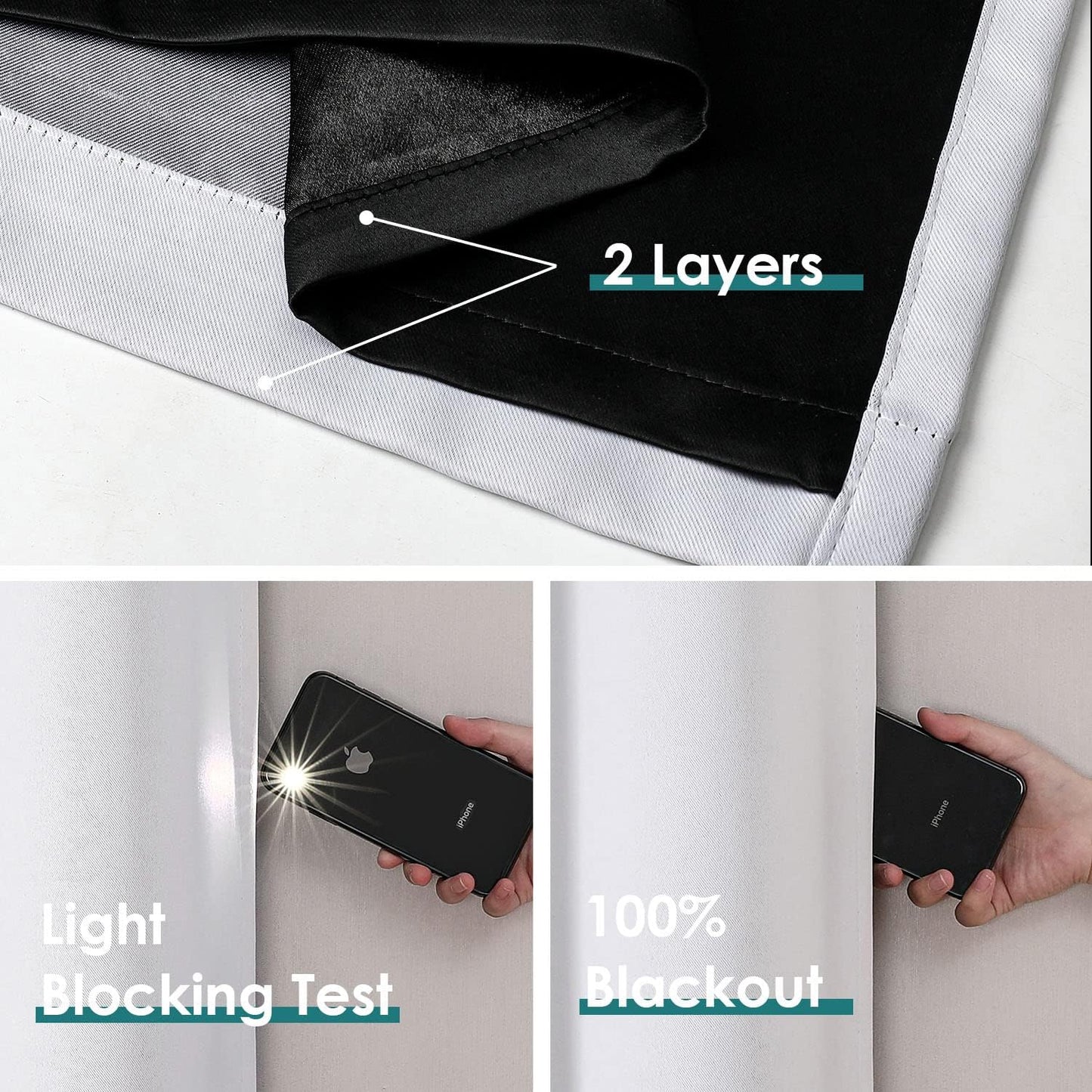 ChrisDowa 100% Blackout Curtains 108 inch Long for Bedroom with Black Liner, 2 Thick Layers Total Blackout Thermal Insulated Grommet Window Curtains 2 Panels Set (Greyish White, 52 x 108 Inch)