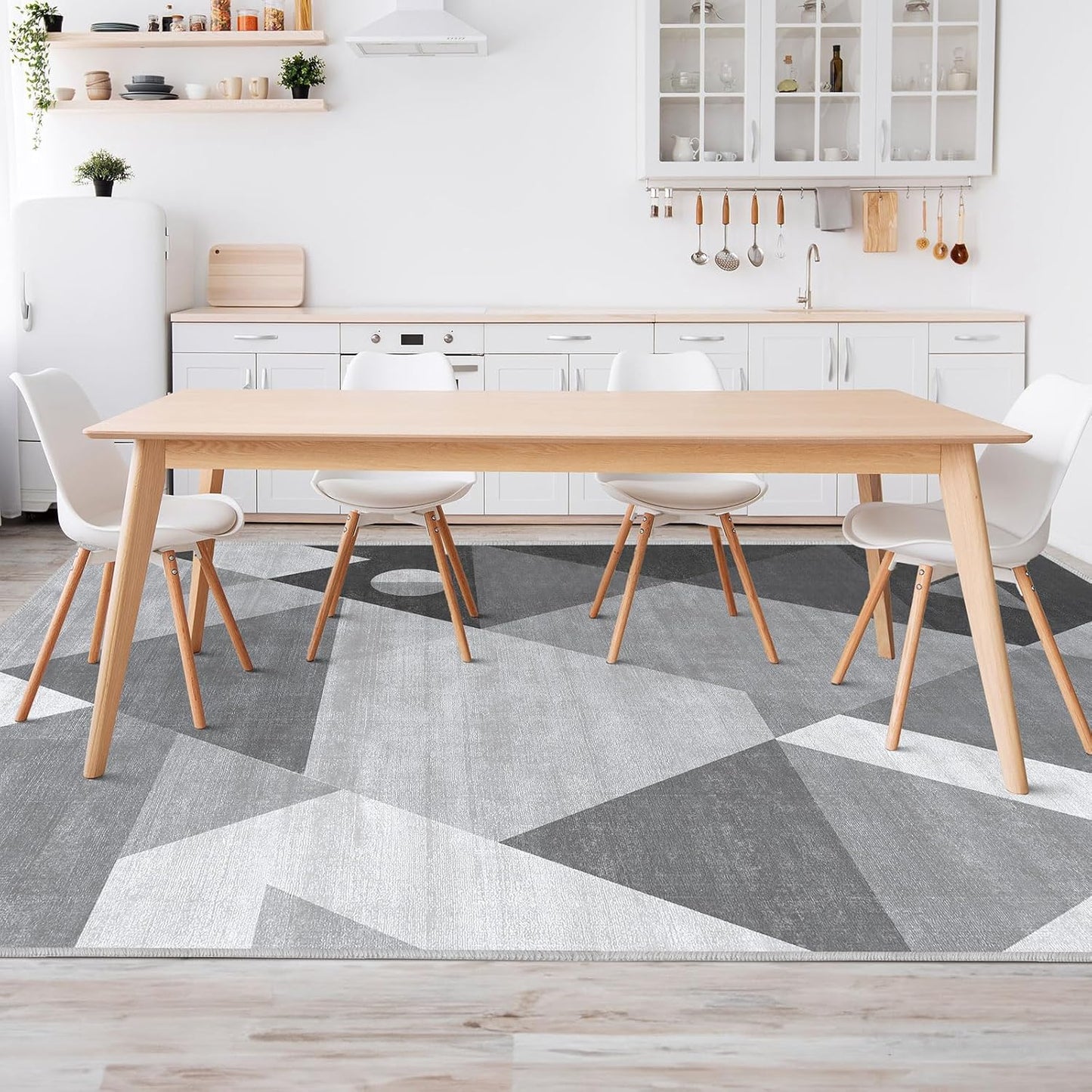 HOMFINE Washable Modern Area Rug - Geometric Style 9x12 Rugs for Living Room, Bedroom, Machine Washable Rug Soft Non Slip Non Shedding Area Rug - Grey, 9'x12'
