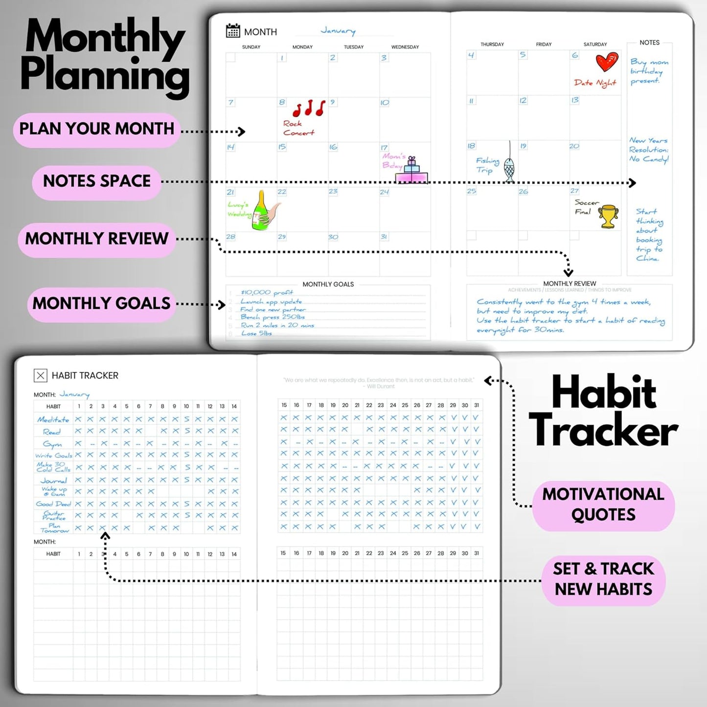 Undated Daily Planner – 6-Month A5 Productivity Organizer with Full Page Per Day, Hourly Schedule, Goal Setting, Habit Tracker, Weekly & Monthly Pages – Hardcover Time Management Notebook (Lilac)