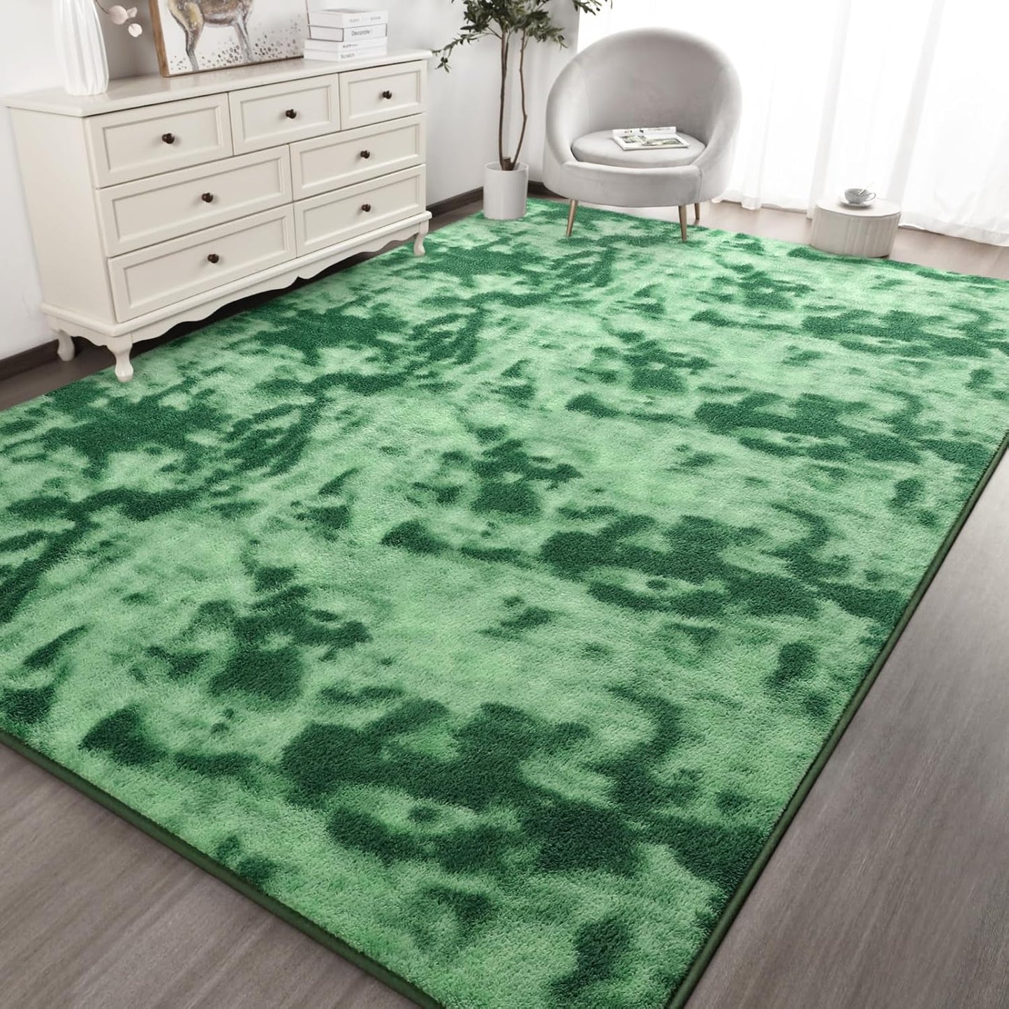 Kimicole 4x6 Washable Area Rugs for Bedroom Living Room, Low Pile Ulta-Thin Solid Color Rug, Non-Slip Soft Fluffy Carpet for Nursery Kids Room Dorm Room Home Decor (Green)