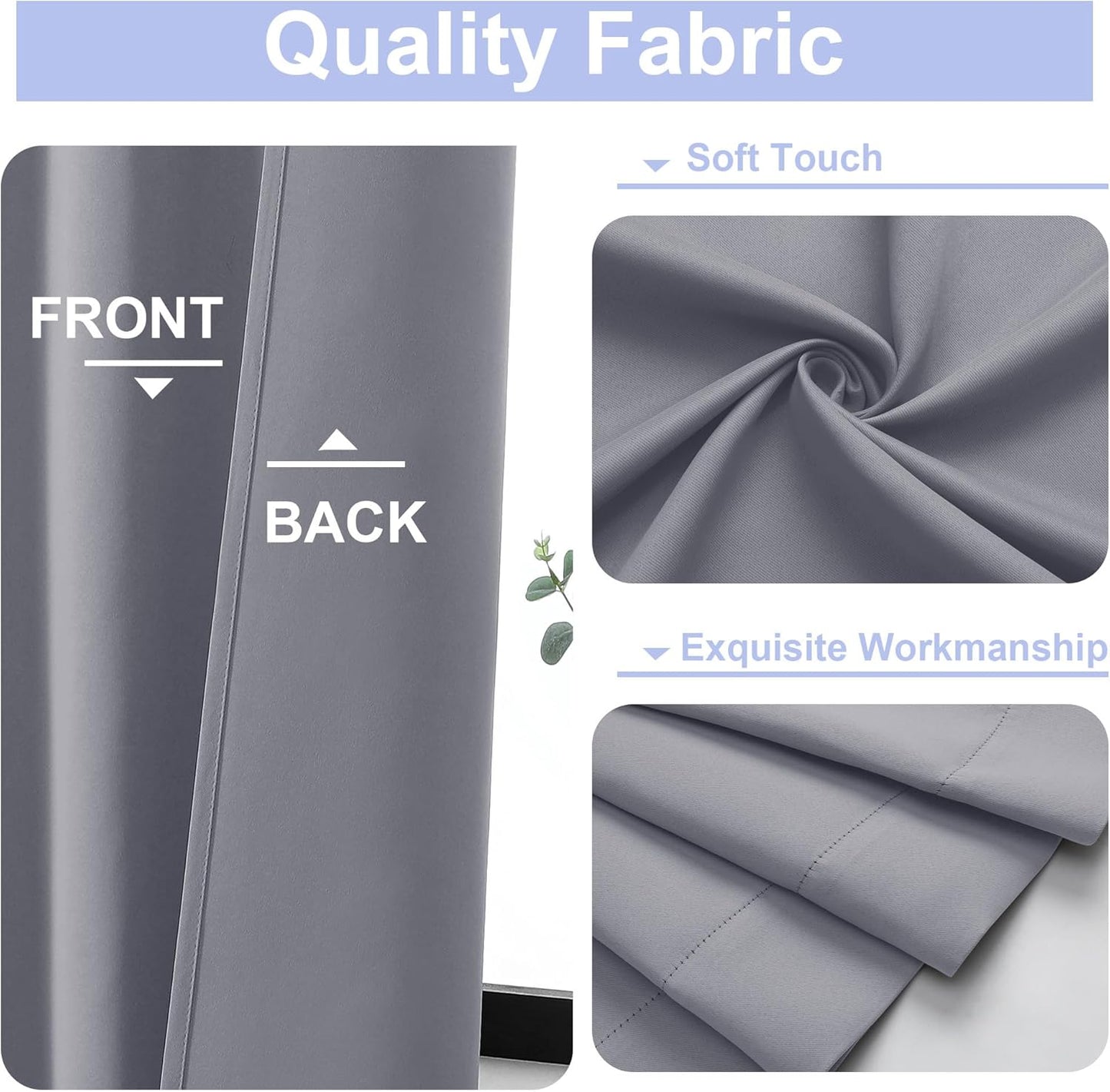 Simplebrand Ava Silver Grey Blackout Curtains for Bedroom 96 Inches Long 2 Panels, Solid Thermal Insulated, Energy Saving Living Room Window Treatment Curtains Blackout Drapes, W40 x L96 Inch, Silver