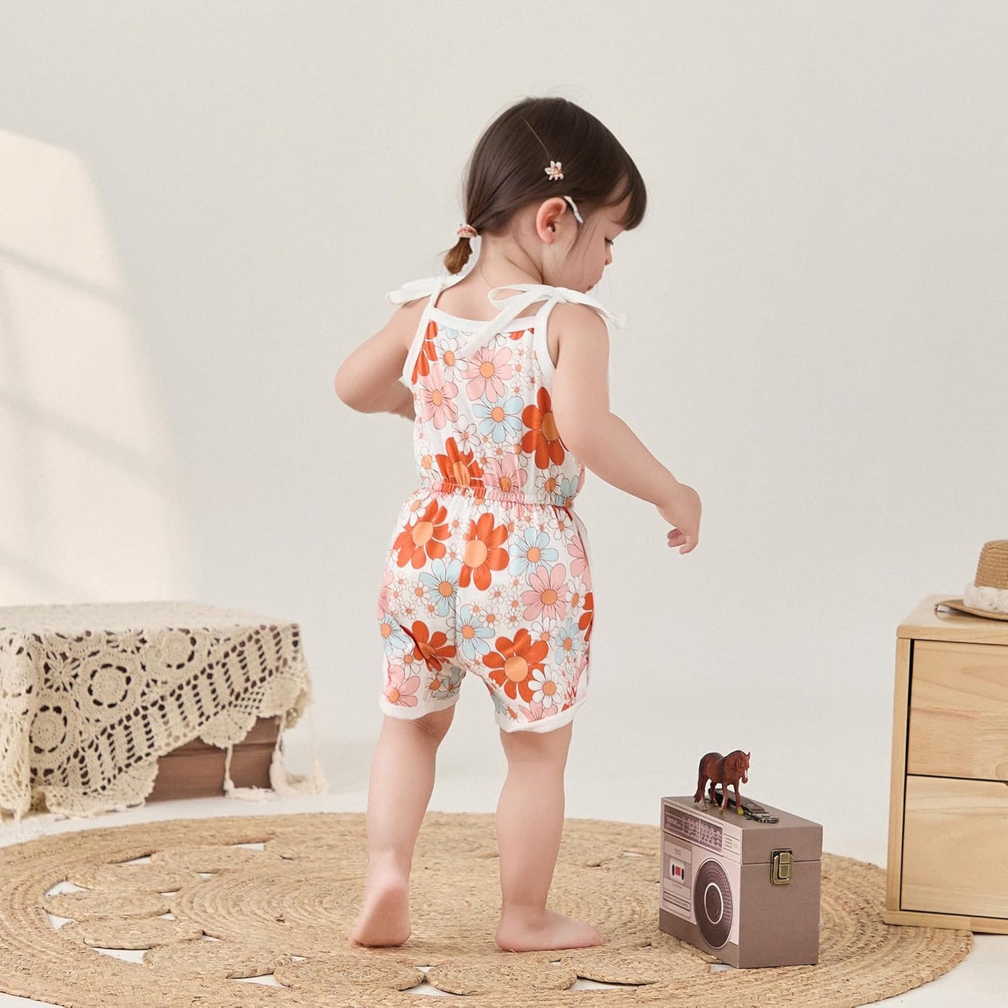 WZTYYDS Toddler Baby Girl Summer Clothes Floral Romper Tie-Up Strap Halter Jumpsuit Infant Summer Sling Playsuit 6M-3T