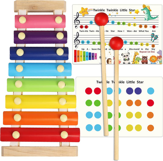 LOOIKOOS Xylophone for Kids Wood Xylophone with 2 Mallets Educational& Preschool Learning Baby Percussion Wooden Musical Instruments Toys for Boys and Girls
