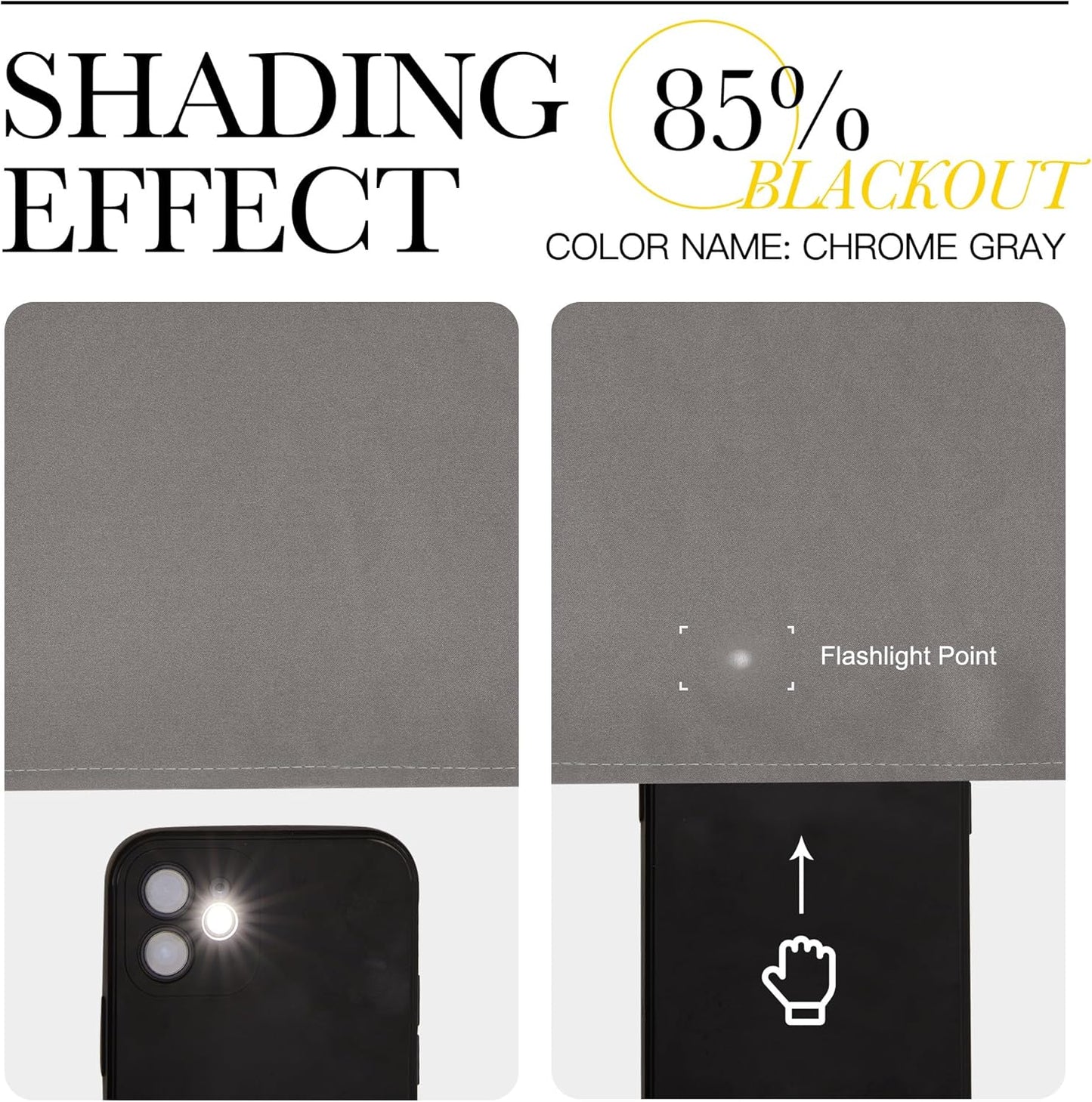 NICETOWN Chrome Gray Bedroom Curtains 63 inch Length 2 Panels, Grommet Window Treatment Thermal Insulated Solid Faux Silk Room Darkening Drapes for Kids Room, W52 x L63