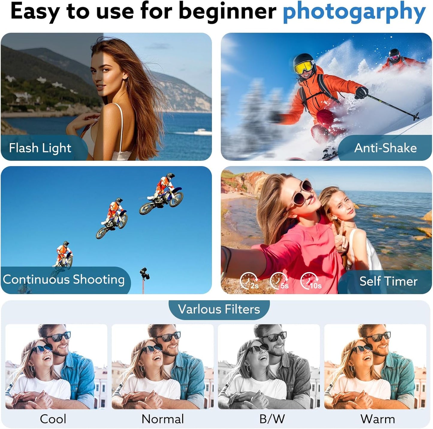 Digital Camera, 4K 64MP Cameras for Photography with 3" 180° Flip Screen,Macro and Wide-Angle Lenses,16X Vlogging Camera for YouTube with 64GB Micro SD Card for Beginner, Teens