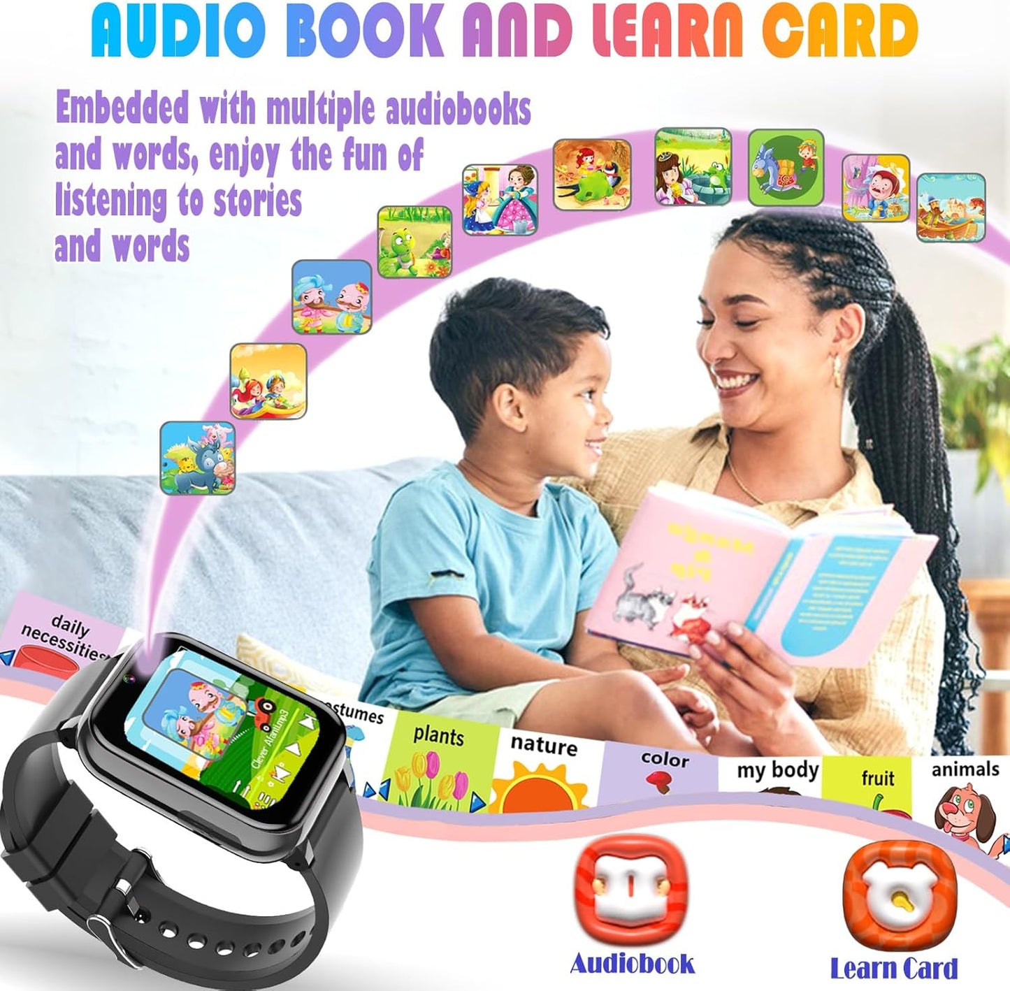 Goodatech 1.69'' Kids Smart Watch for Kids Boys Girls, Camera,26 Puzzle Games,Video Music Player,Pedometer,Alarm Clock, Learning Education Toys Gifts for 4-12 Years Children (Black)