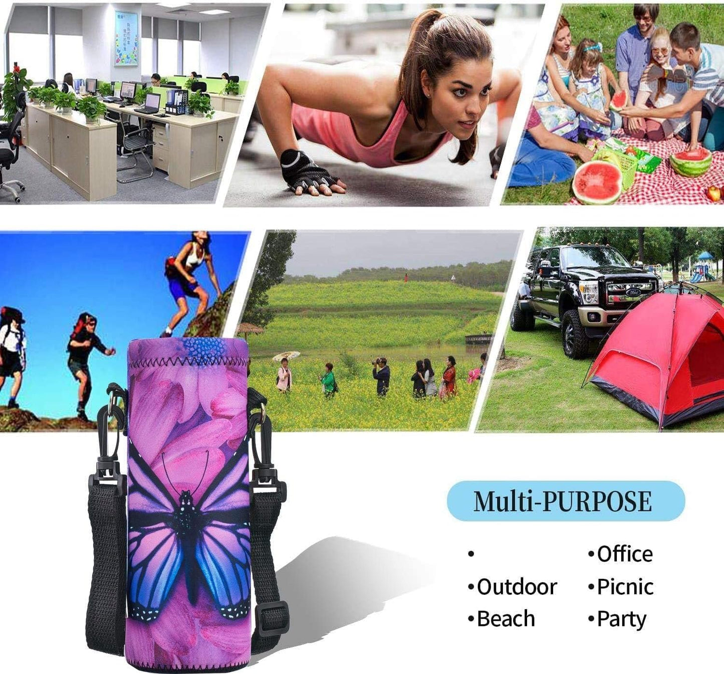AUPET Water Bottle Carrier,Insulated Neoprene Water bottle Holder Bag Case Pouch Cover 1000ML or 750ML,Adjustable Shoulder Strap, Great for Stainless Steel and Plastic Bottles
