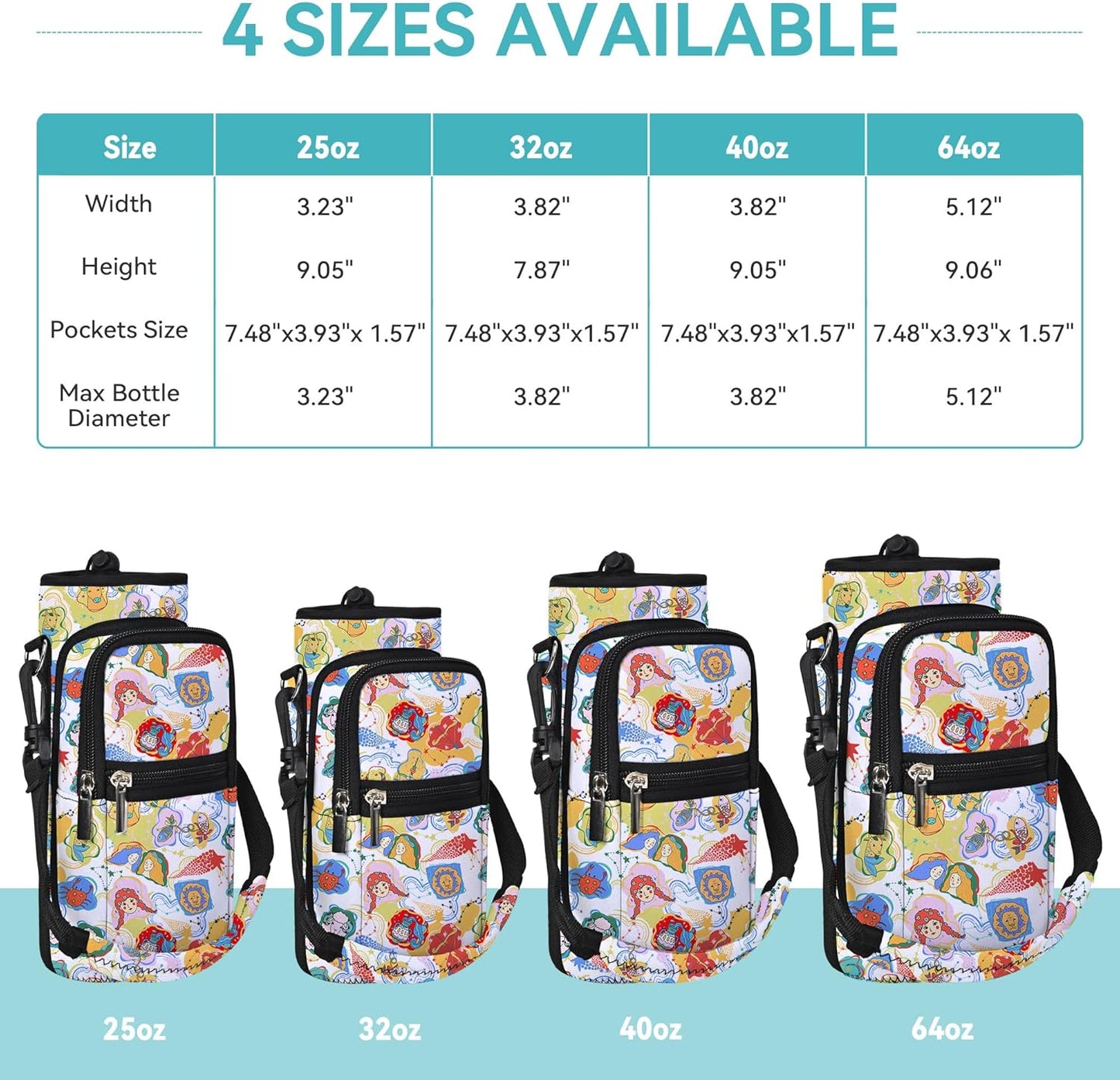 AUPET Water Bottle Sling Bag Sleeve Holder Carrier 25/32/40/64 oz,Insulated Crossbody Water Bottle Case Cover with Strap and Pockets for Men/Women Walking Hiking