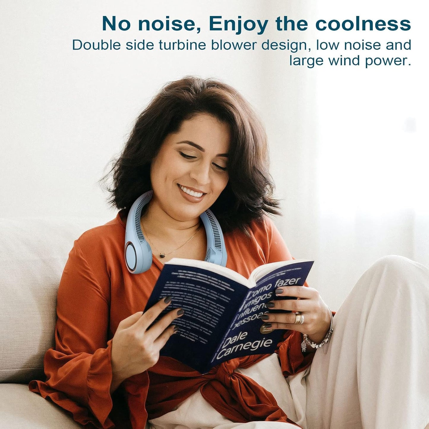 CIVPOWER Neck Fan: Portable Personal Neck Cooling Rechargeable Bladeless Fan - Hands Free 3 Speed 4000 mAh Battery USB Operated Wearable Headphone Design - for Men Women Outdoor Indoor (Light Blue)