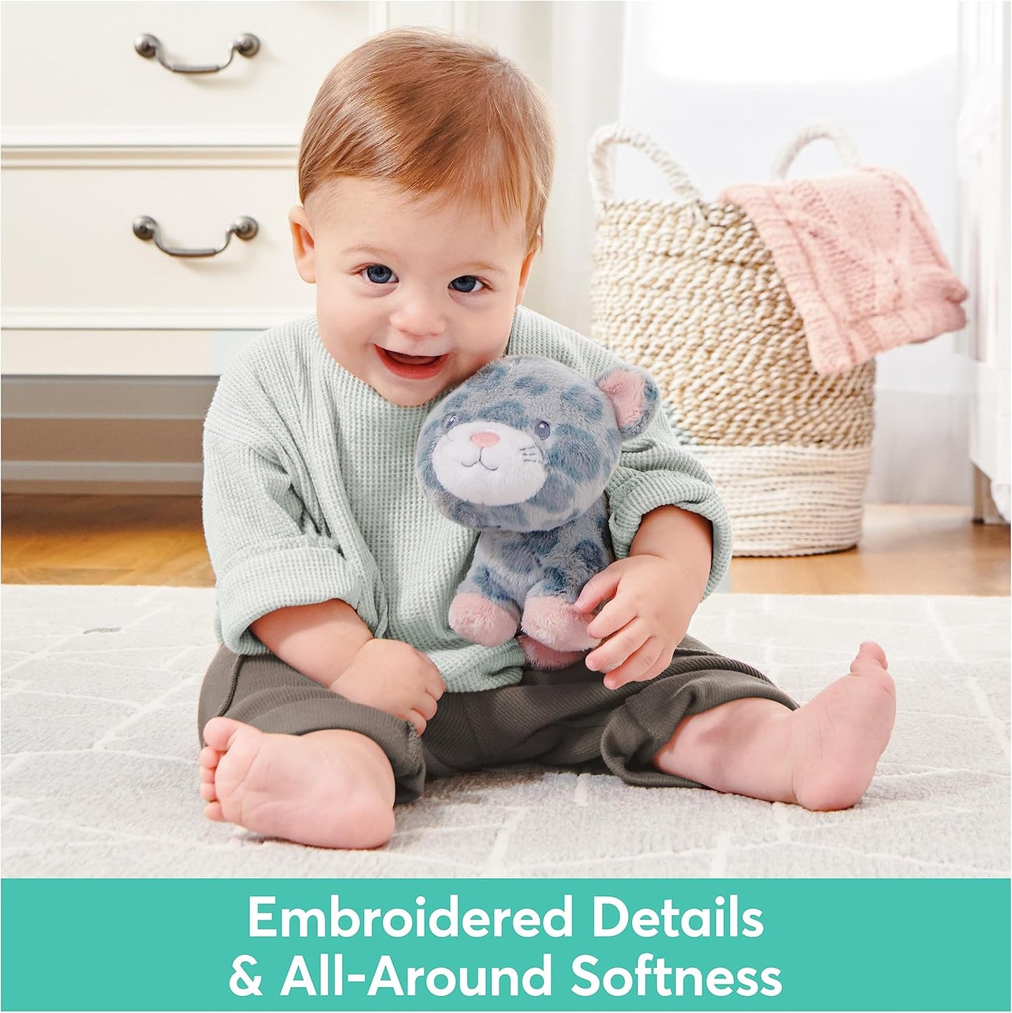 GUND Baby Safari Friends Collection Plush Leopard with Chime, Sensory Toy Stuffed Animal for Babies and Newborns, Gray/Pink, 7"